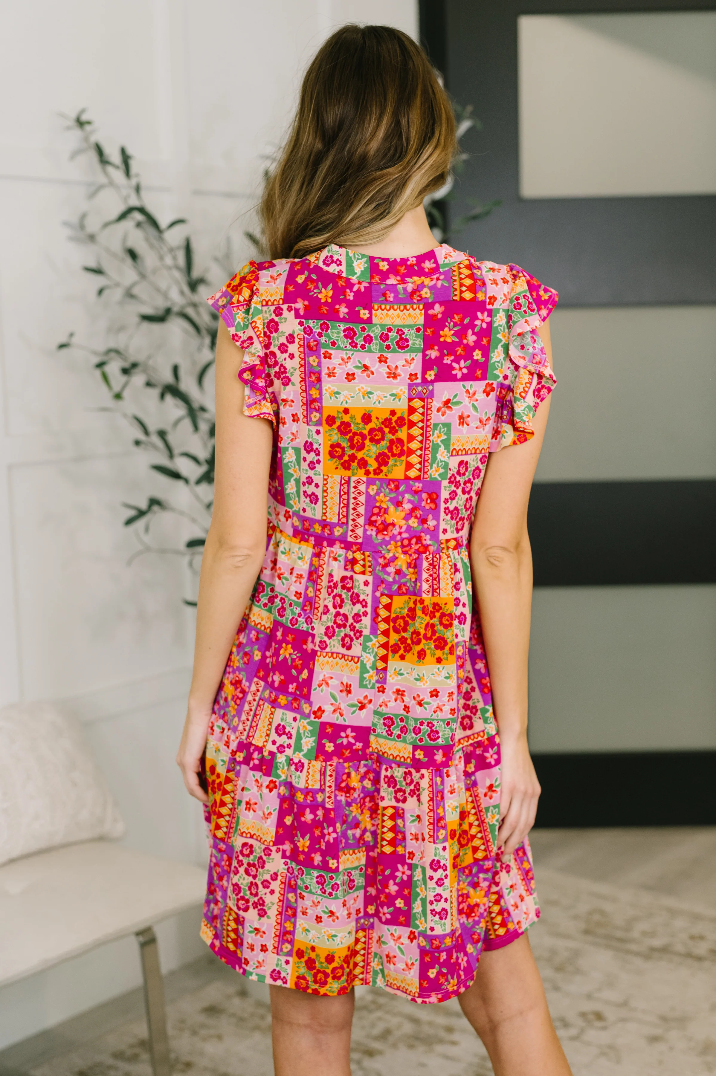Lizzy Flutter Sleeve Dress in Patchwork Floral - 7/23/2026 - Image 5