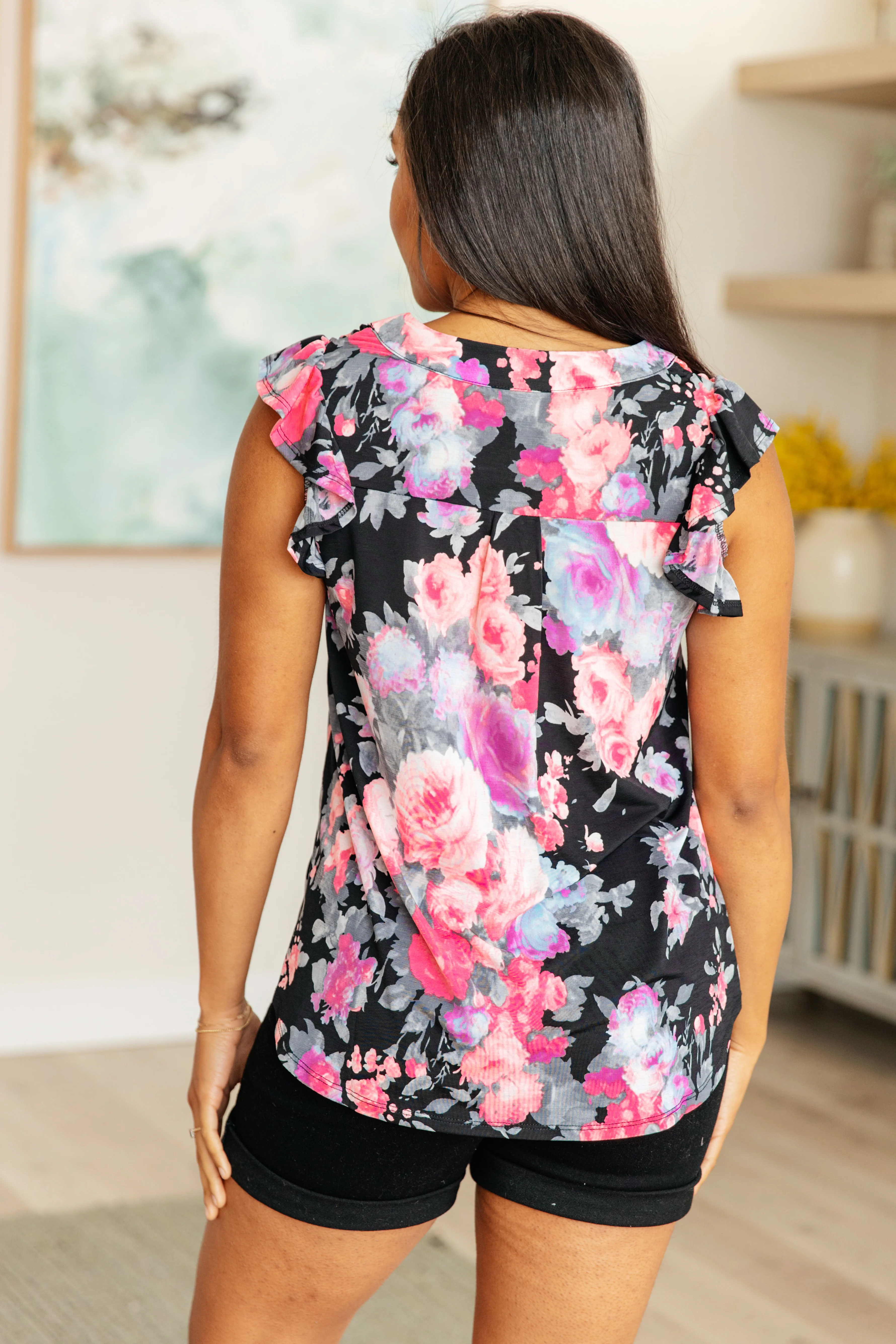 Lizzy Flutter Sleeve Top in Black and Dusty Pink Floral - 4/26/2024 - Image 7