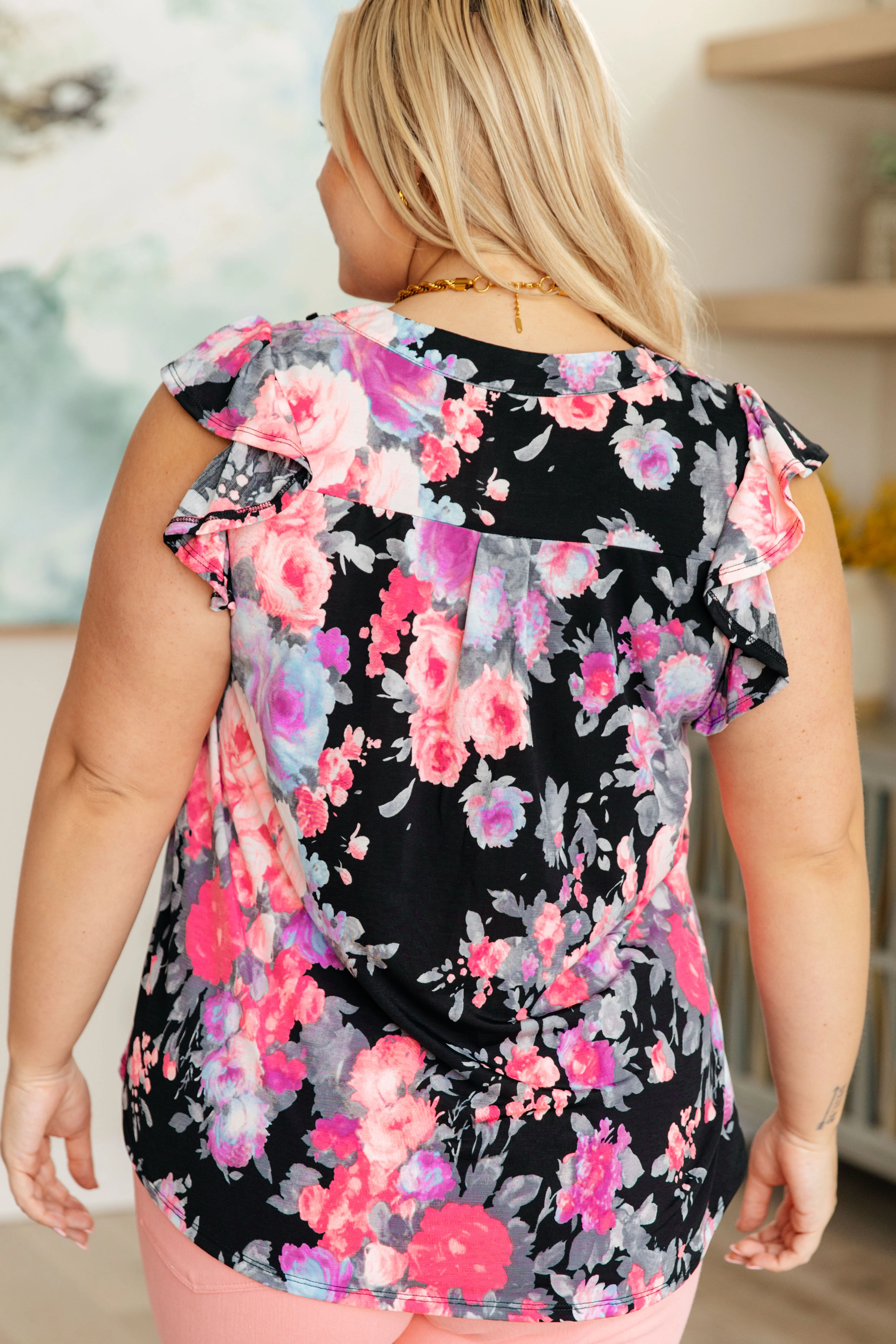 Lizzy Flutter Sleeve Top in Black and Dusty Pink Floral - 4/26/2024 - Image 8