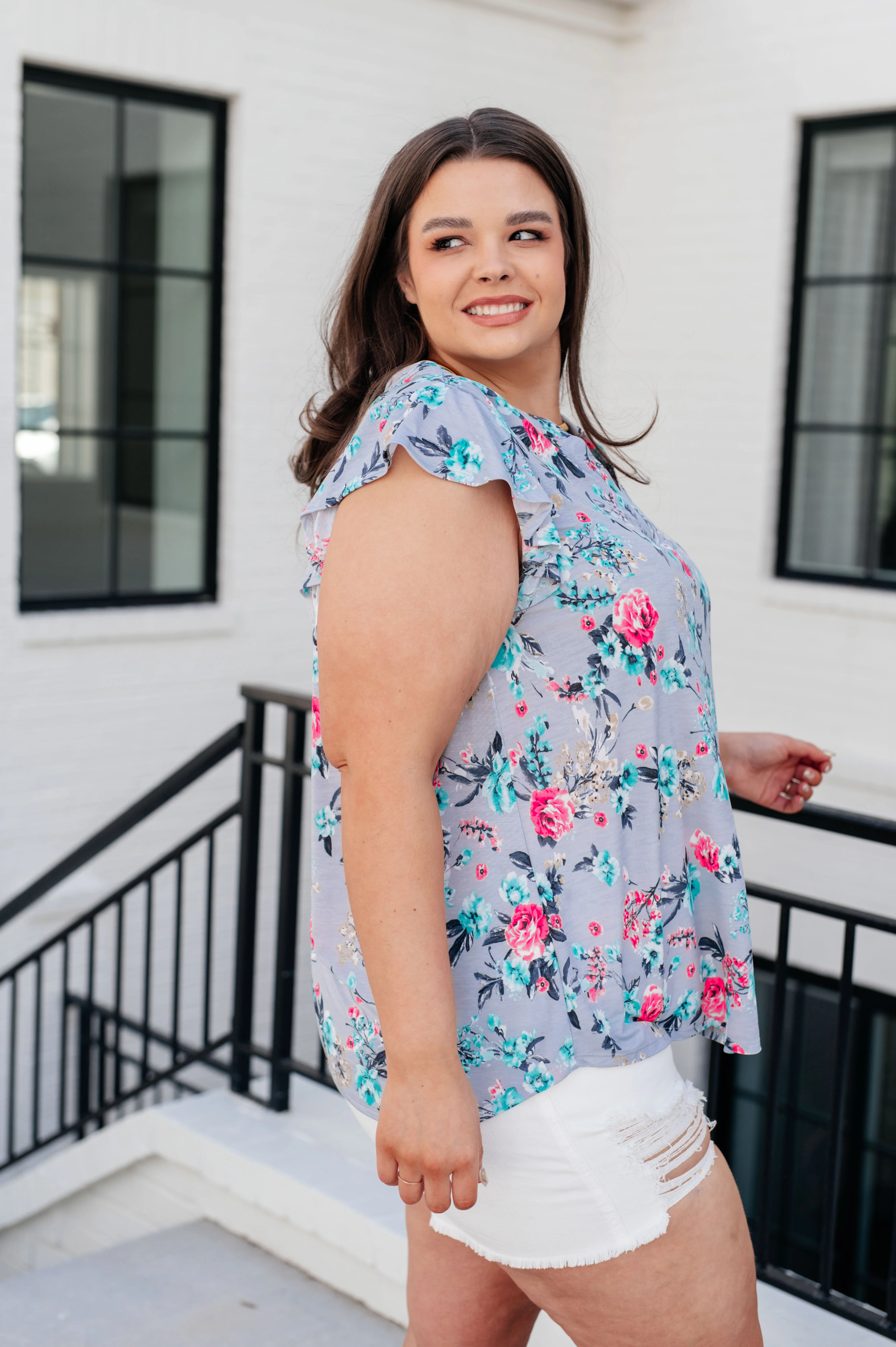 Lizzy Flutter Sleeve Top in Grey and Mint Floral - 5/10/2024 - Image 6