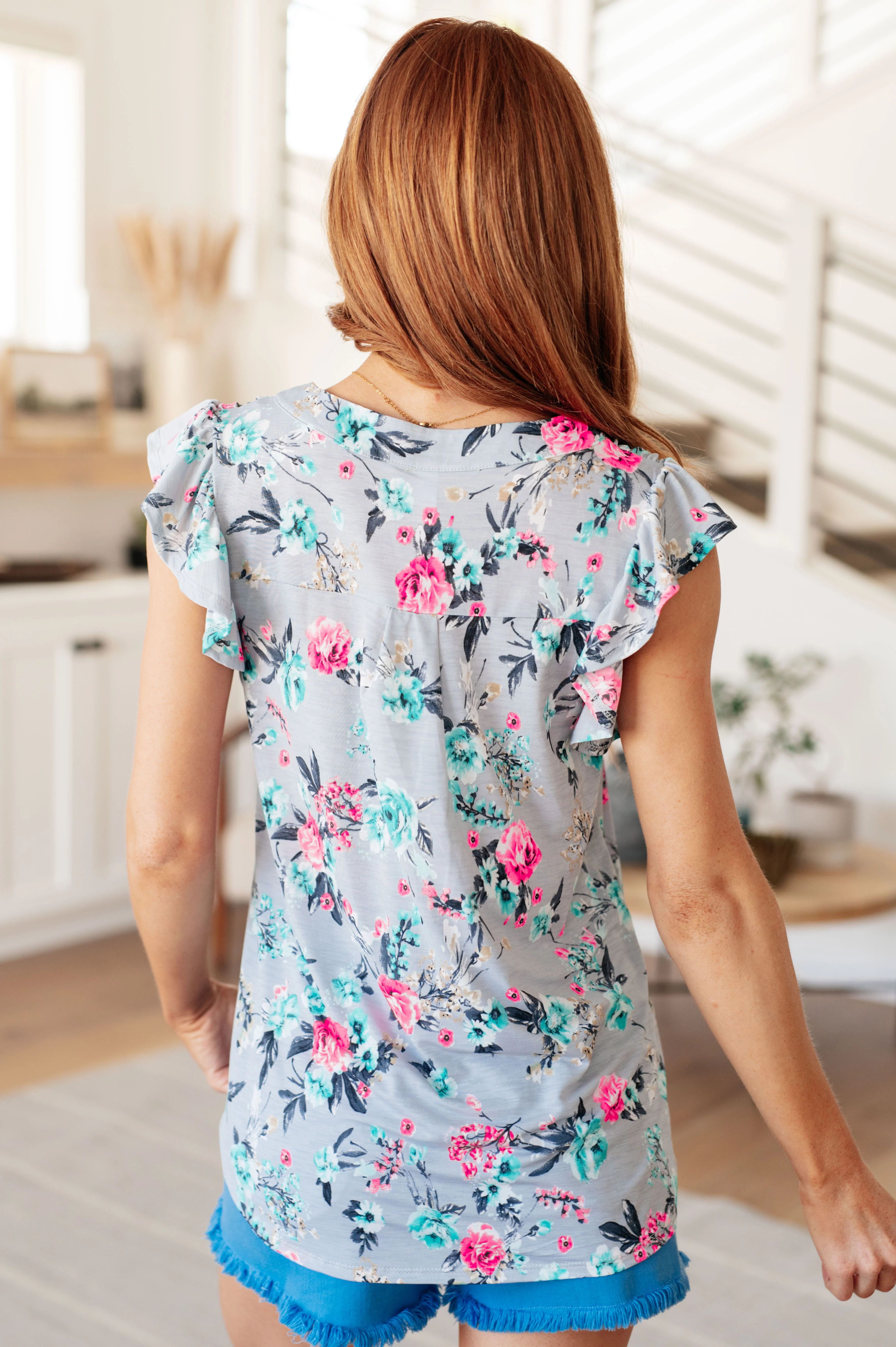 Lizzy Flutter Sleeve Top in Grey and Mint Floral - 5/10/2024 - Image 8