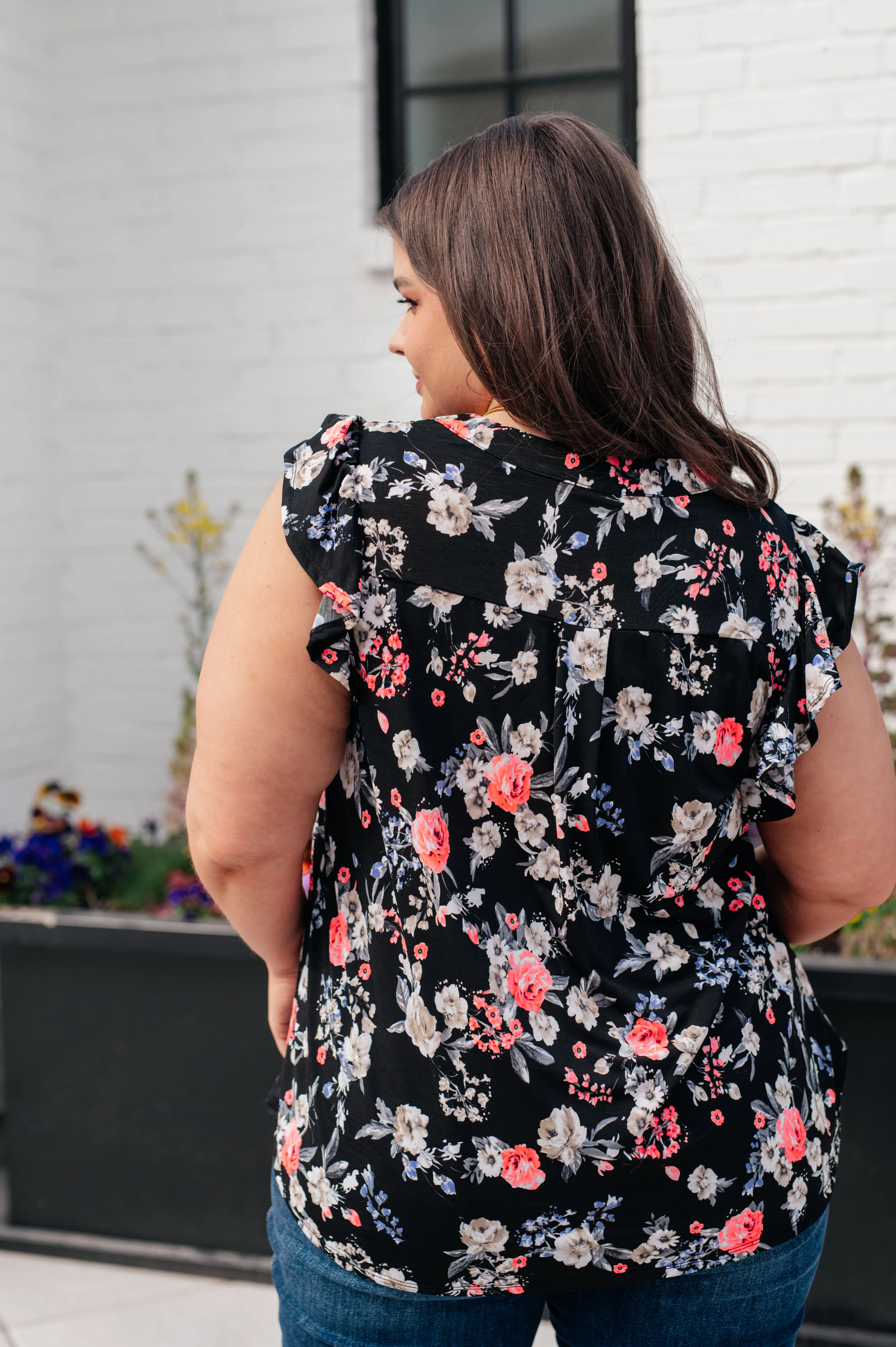 Lizzy Flutter Sleeve Top in Black and Muted Pink Floral - 5/10/2024 - Image 8