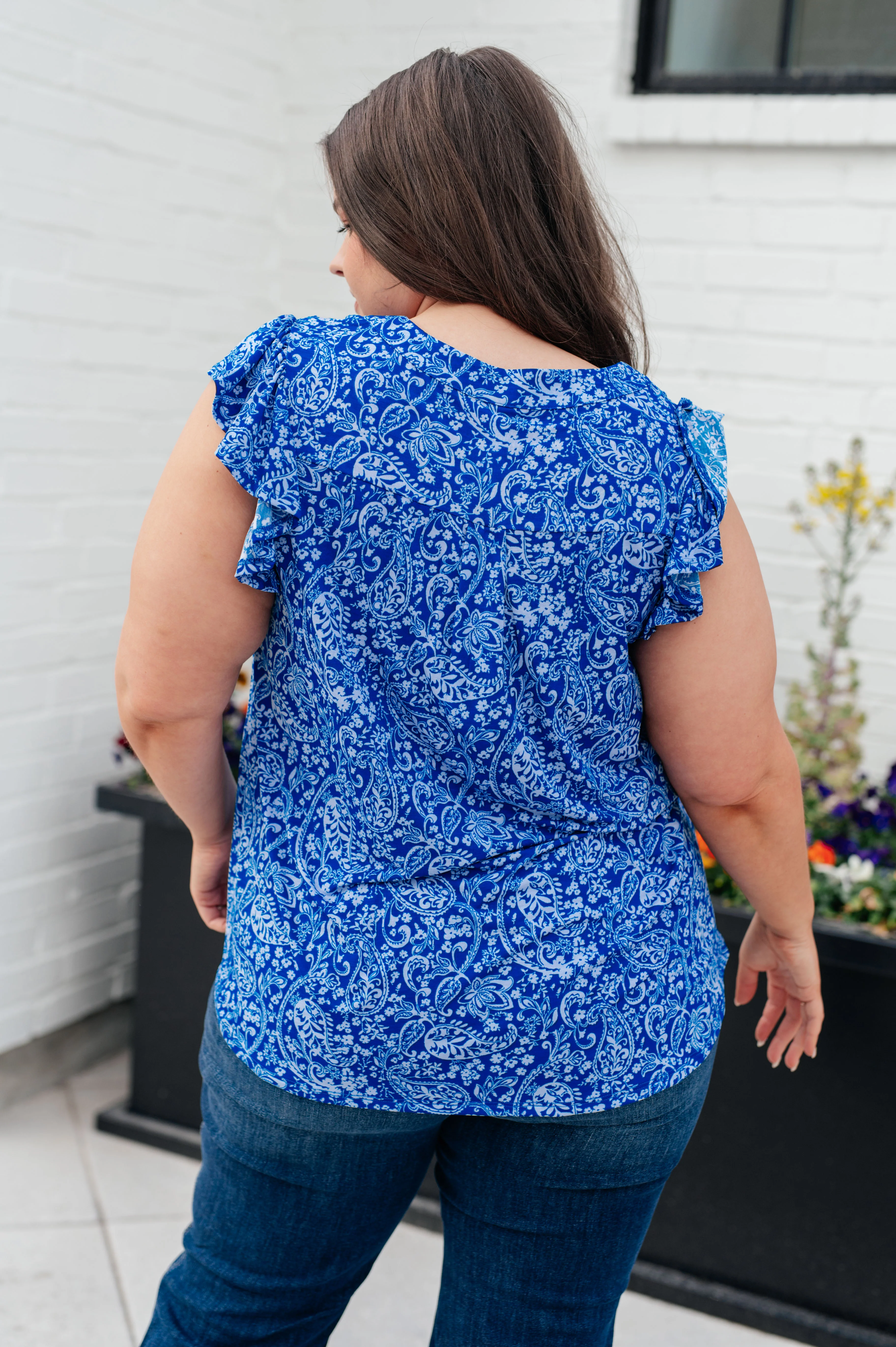 Lizzy Flutter Sleeve Top in Royal Blue and White Floral - 5/10/2024 - Image 8