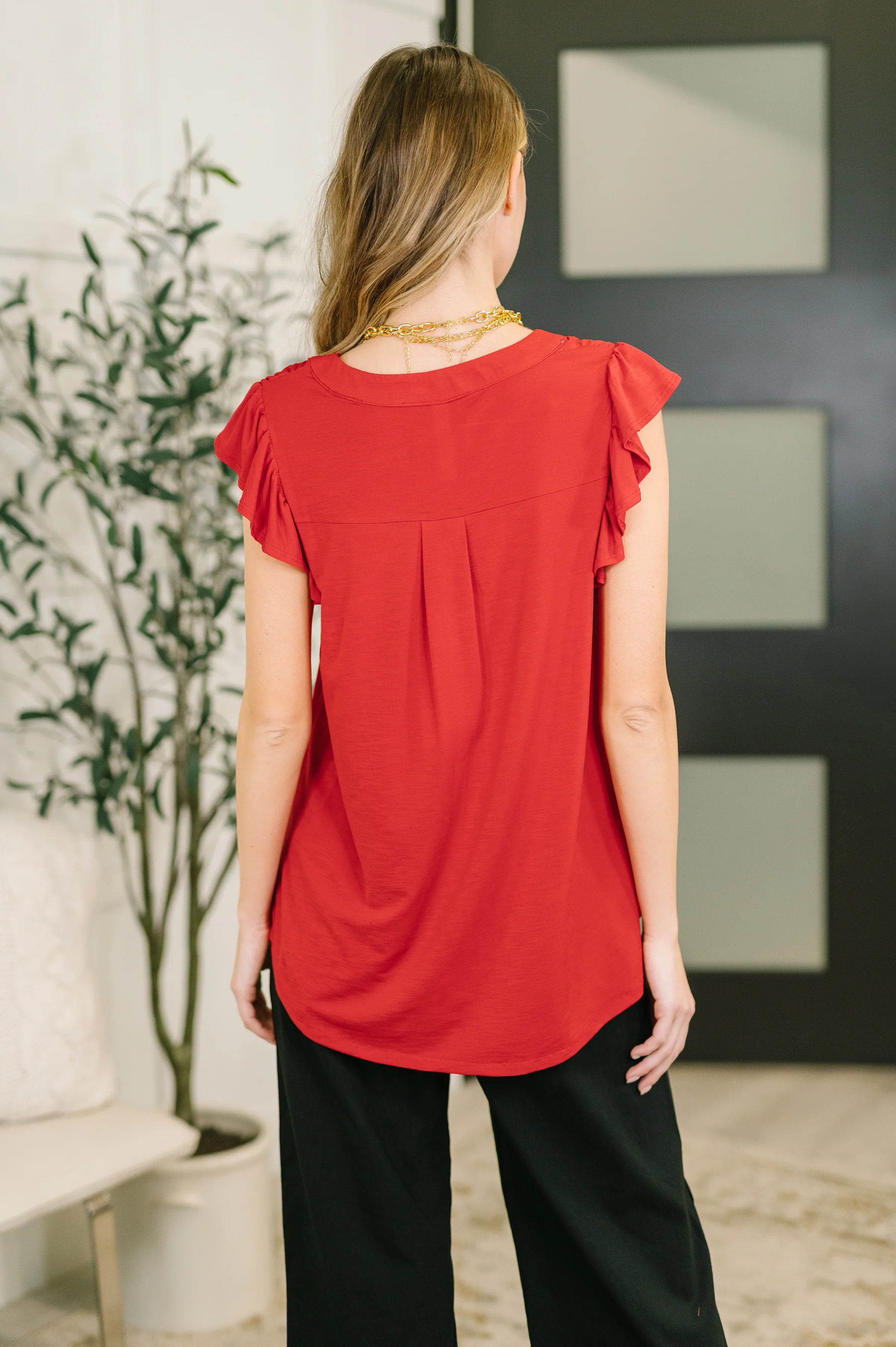 Lizzy Flutter Sleeve V-Neck Blouse in Red - 3/10/2026 NEW - Image 5