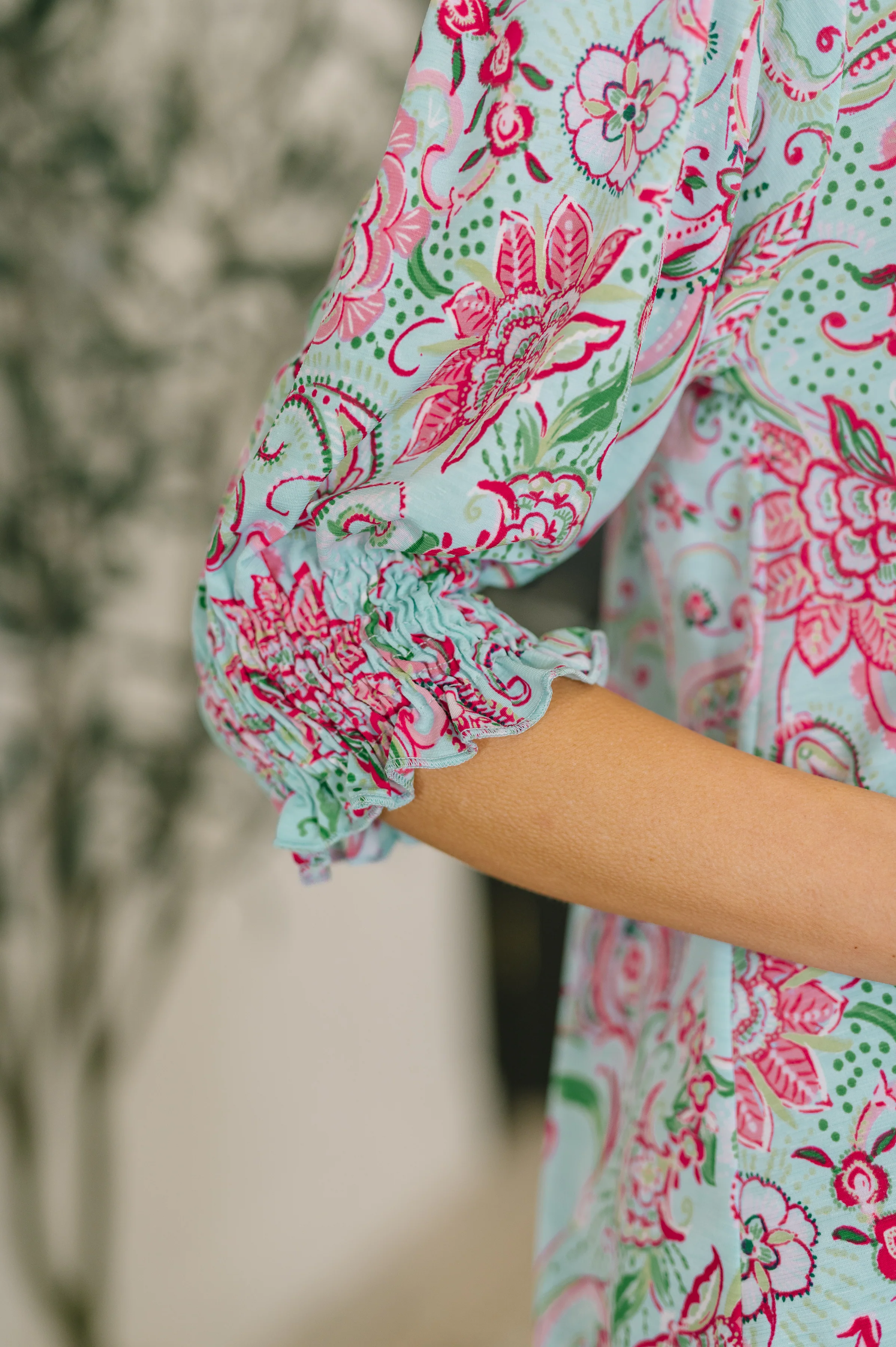 Lizzy Smock Top in Mint and Pink Floral Paisley - 2/20/2026 NEW - Image 5