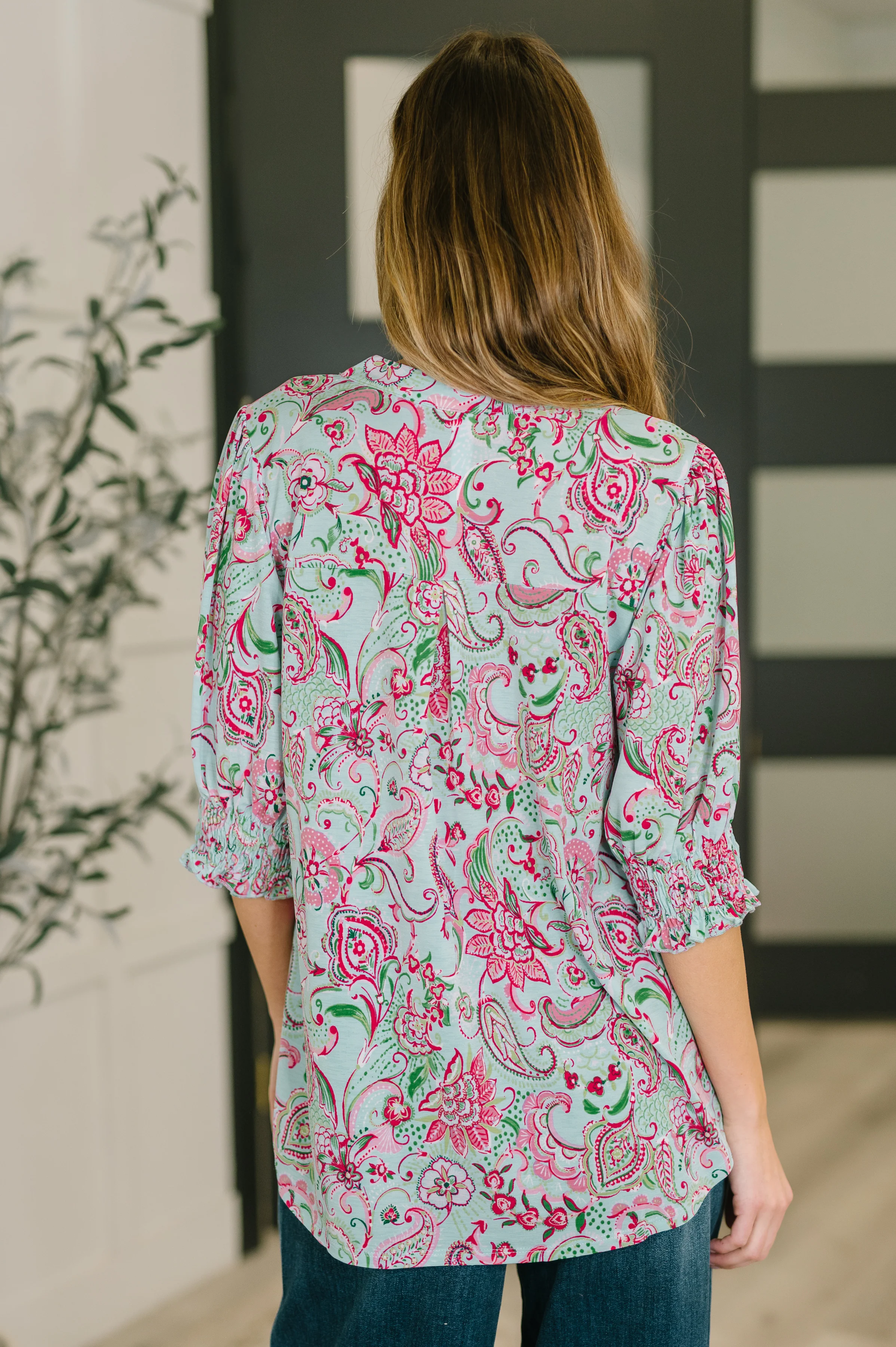 Lizzy Smock Top in Mint and Pink Floral Paisley - 2/20/2026 NEW - Image 6