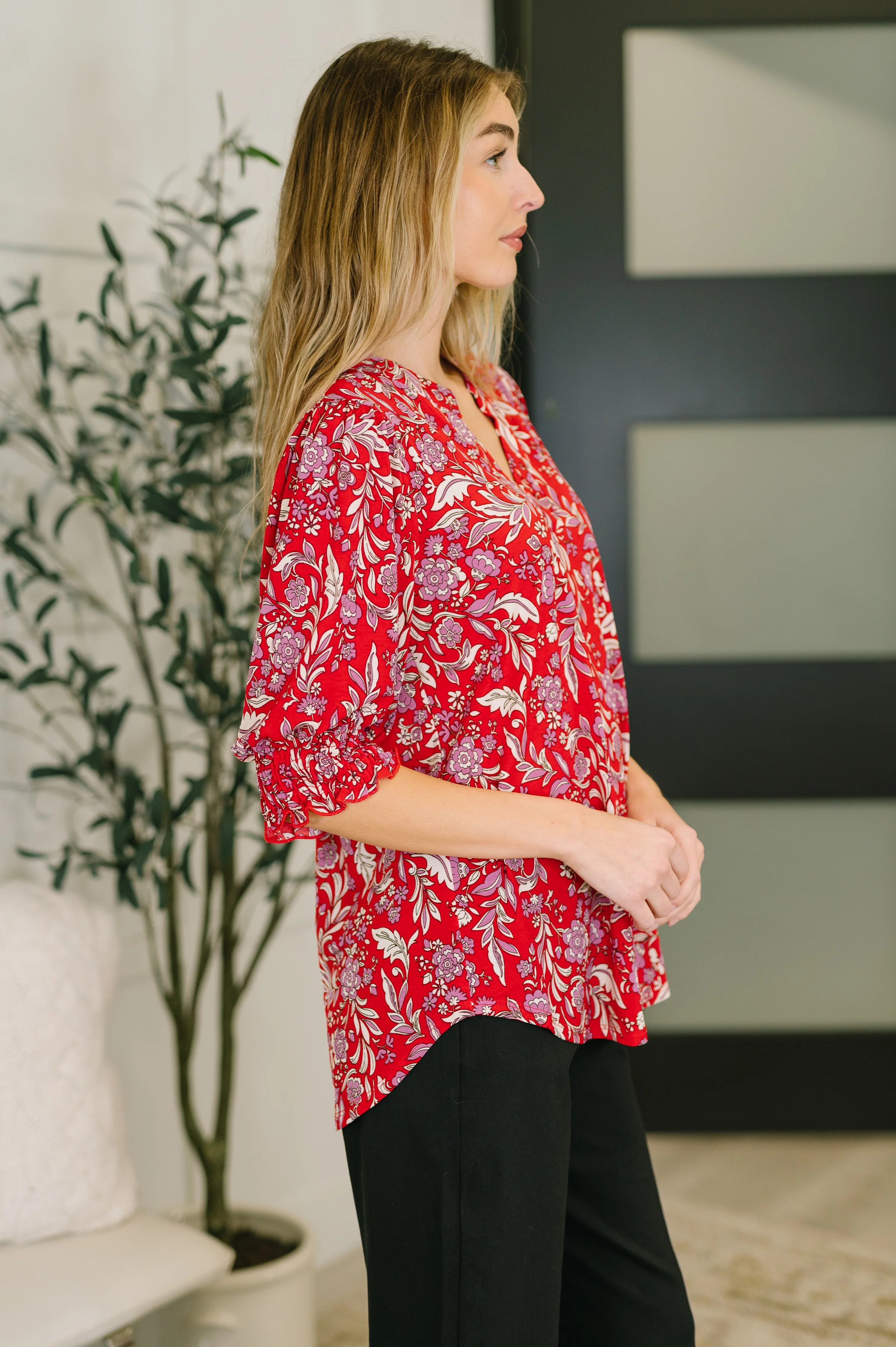 Lizzy Smock Top in Red and Pink Floral - 2/20/2026 NEW - Image 4