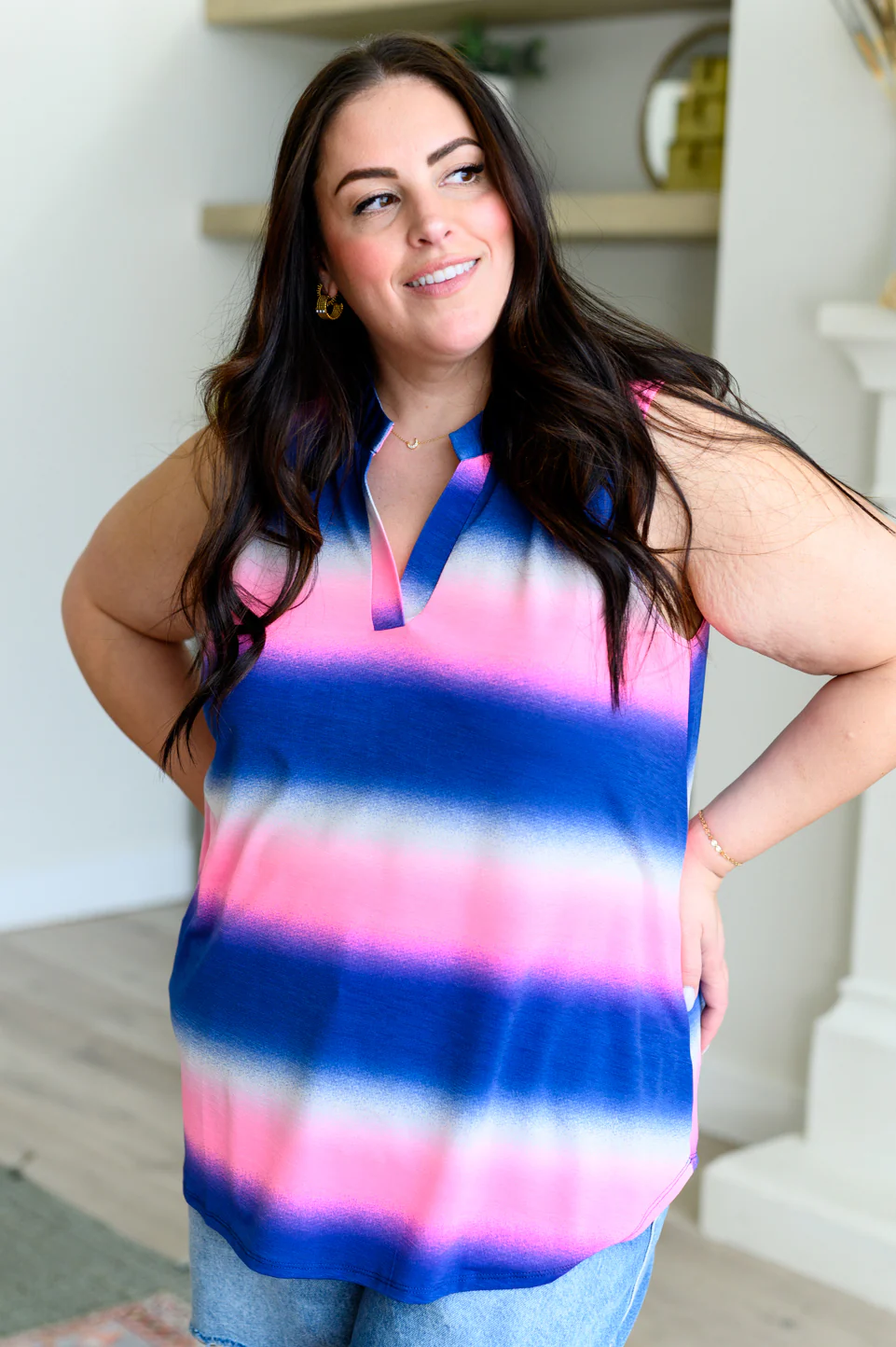 Lizzy Tank Top in Blue and Pink Haze - 4/12/2024