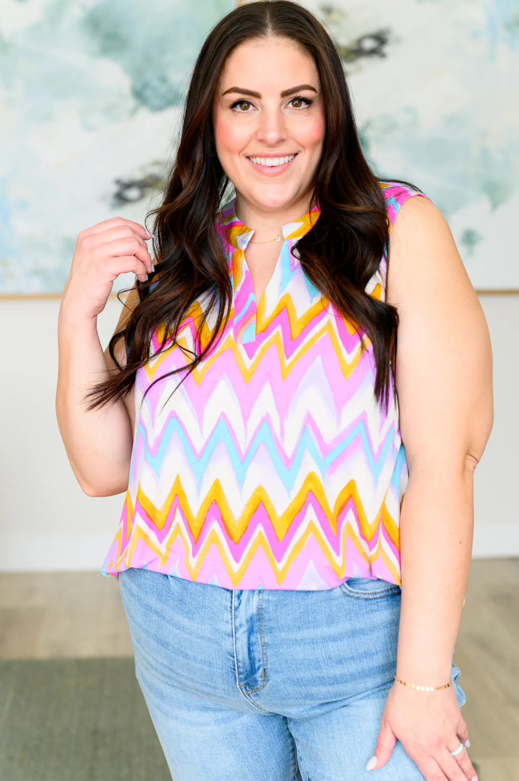 Lizzy Tank Top in Orange Multi Chevron - 4/12/2024