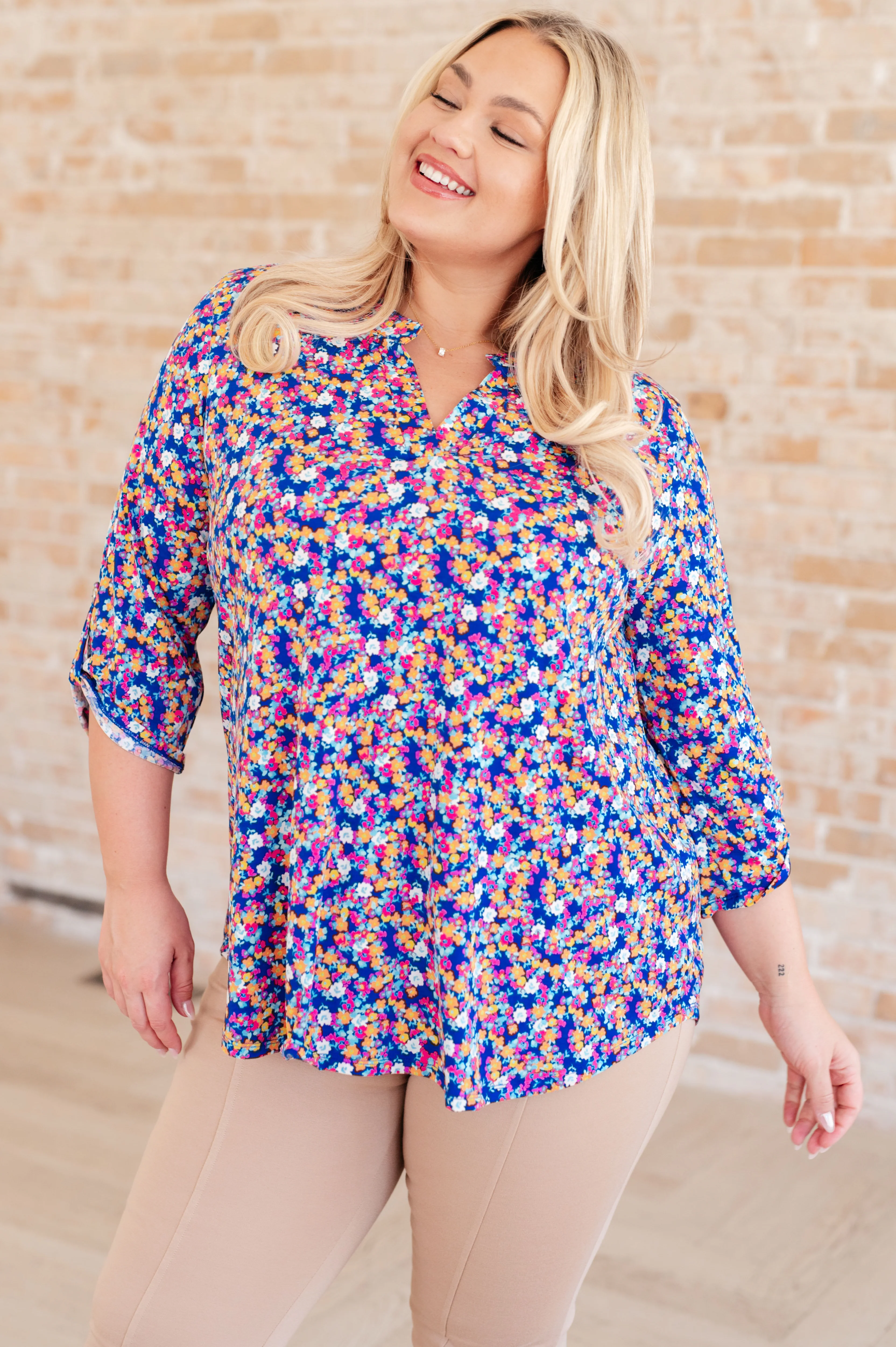 Lizzy Top in Blue and Pink Retro Ditsy Floral - 5/24/2024 - Image 2