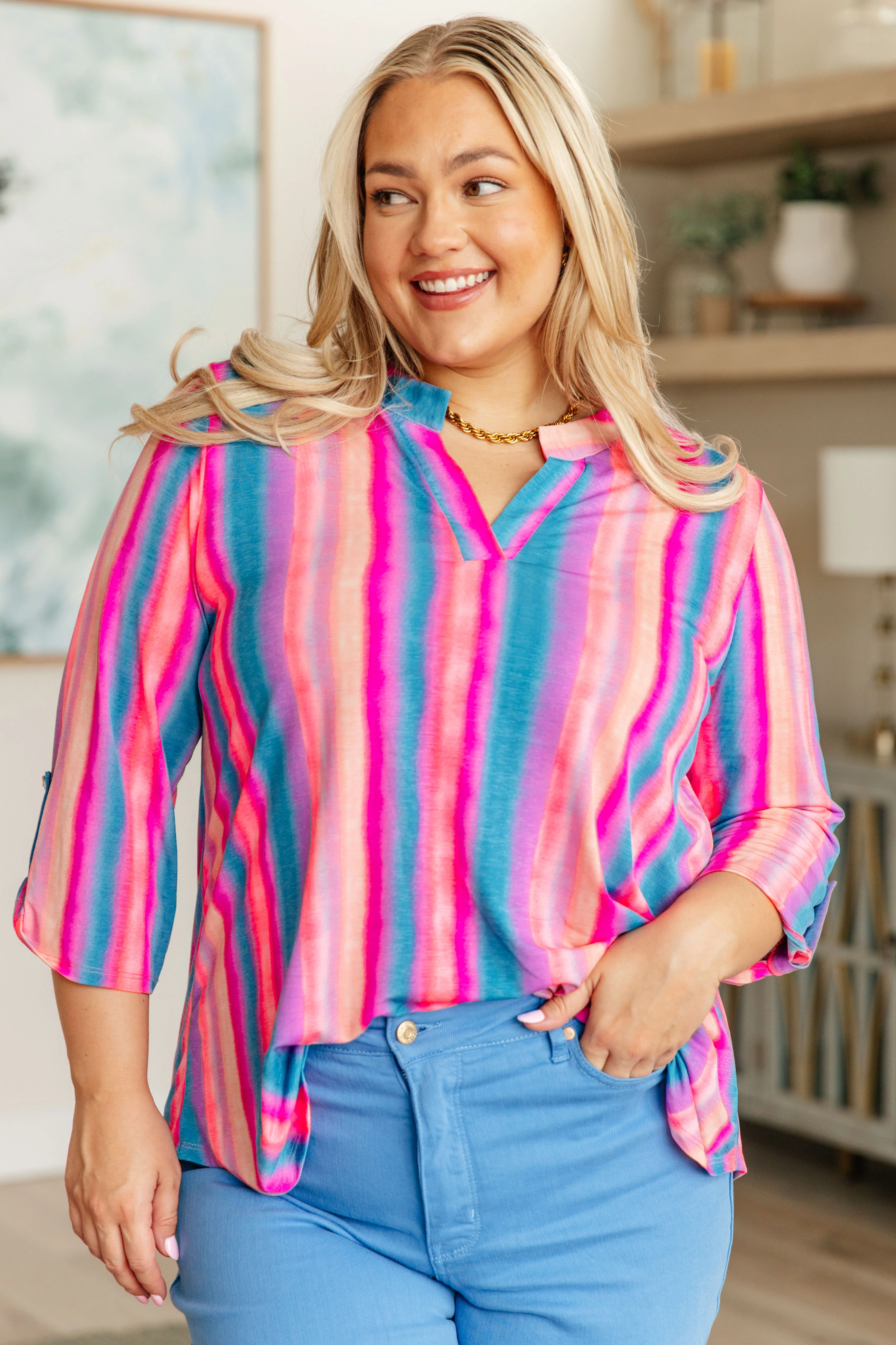 Lizzy Top in Blue and Pink Stripe - 4/26/2024 - Image 2