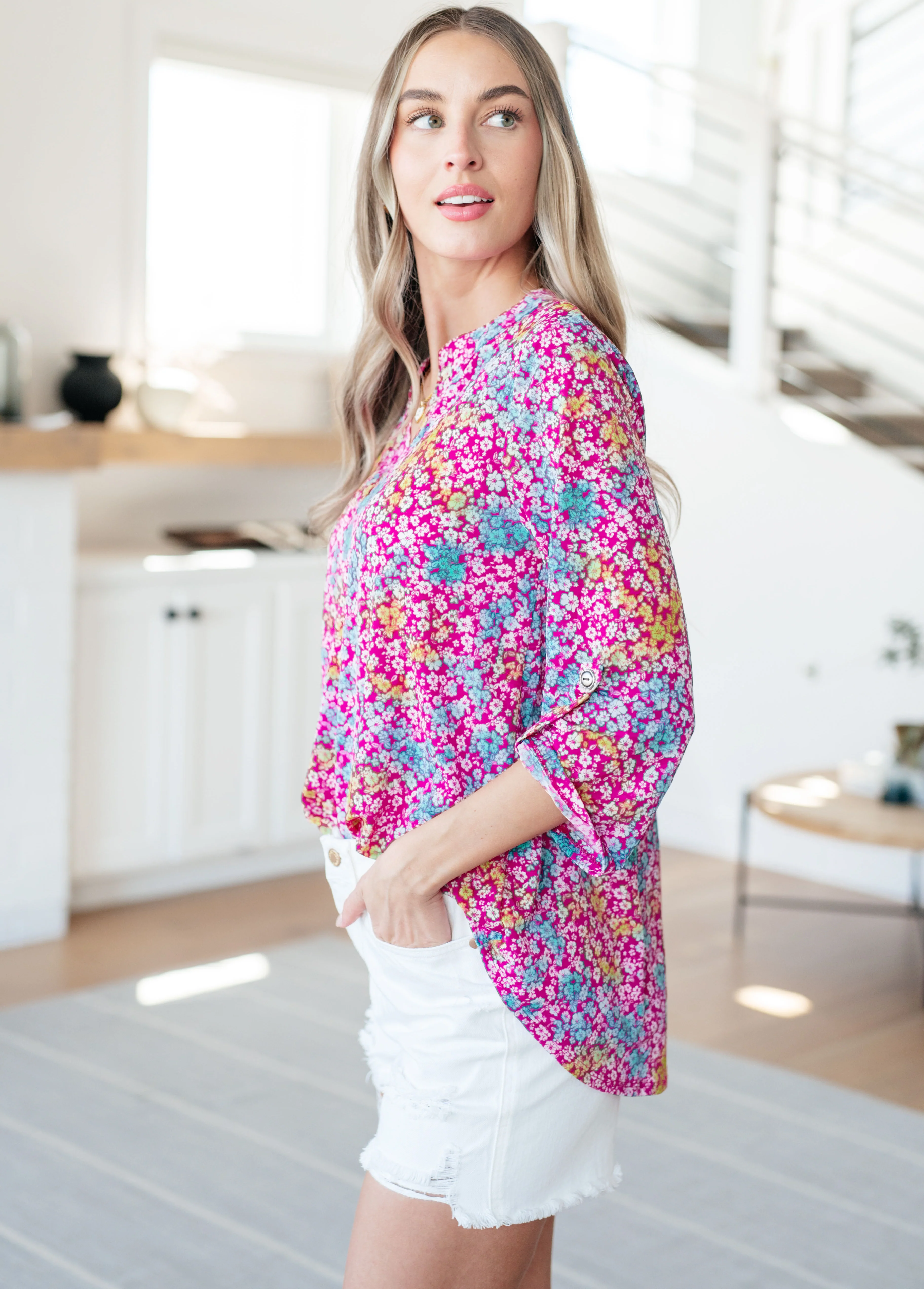 Lizzy Top in Pink and Aqua Ditsy Floral - 5/3/2024 - Image 7
