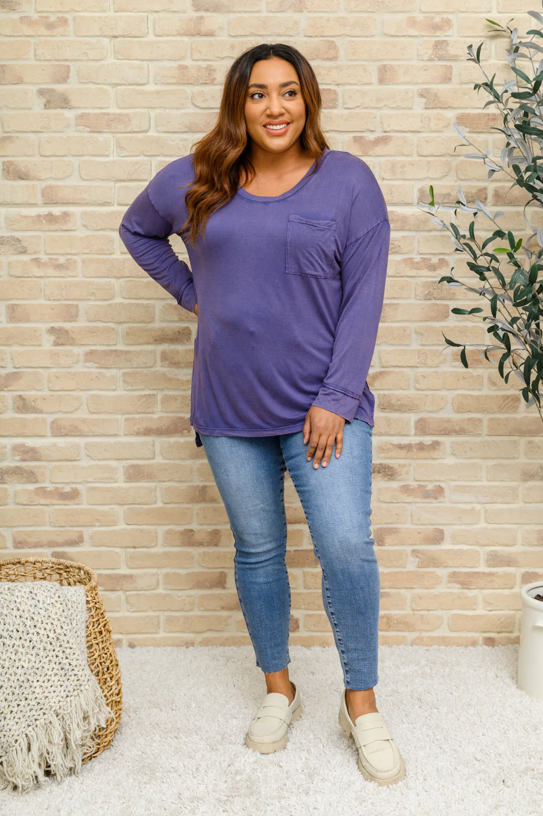 Long Sleeve Knit Top With Pocket In Denim Blue - 11/28/2022 - Image 2