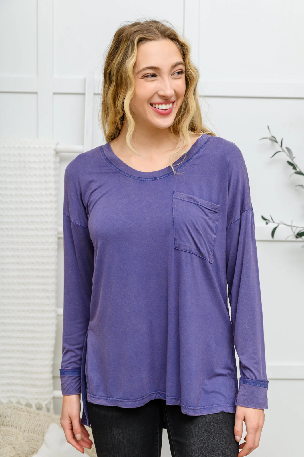 Long Sleeve Knit Top With Pocket In Denim Blue - 11/28/2022 - Image 5