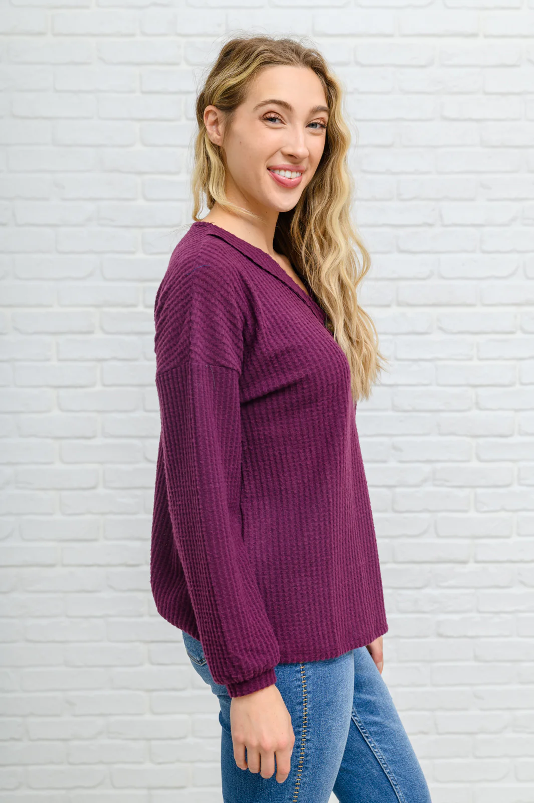 Long Sleeve Waffle Knit Top In Eggplant - 11/22/2022 - Image 4