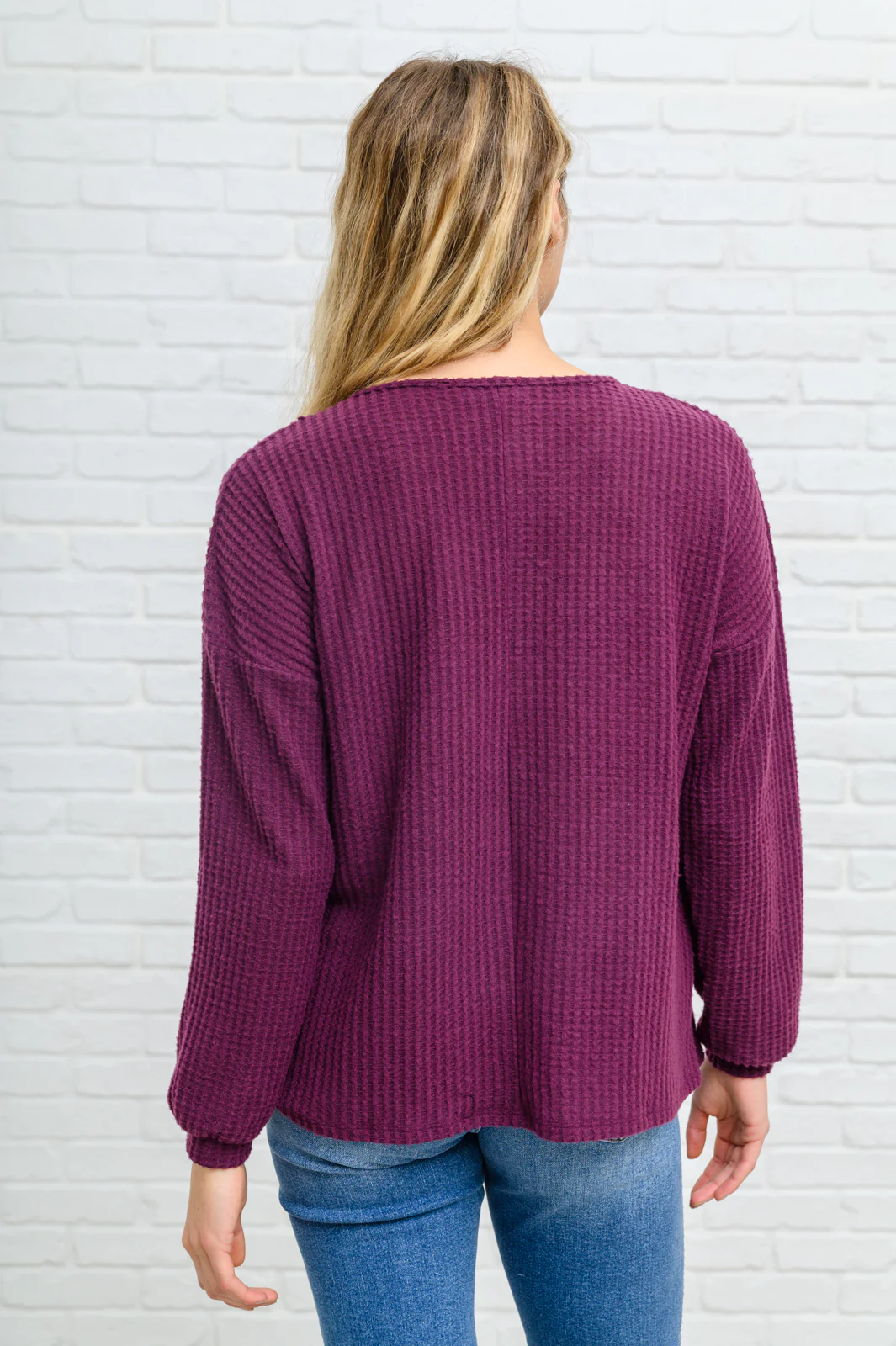Long Sleeve Waffle Knit Top In Eggplant - 11/22/2022 - Image 5