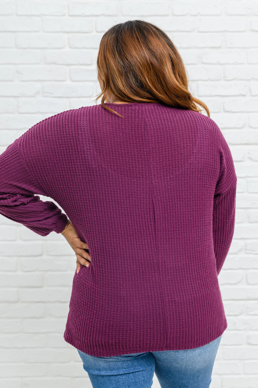 Long Sleeve Waffle Knit Top In Eggplant - 11/22/2022 - Image 7