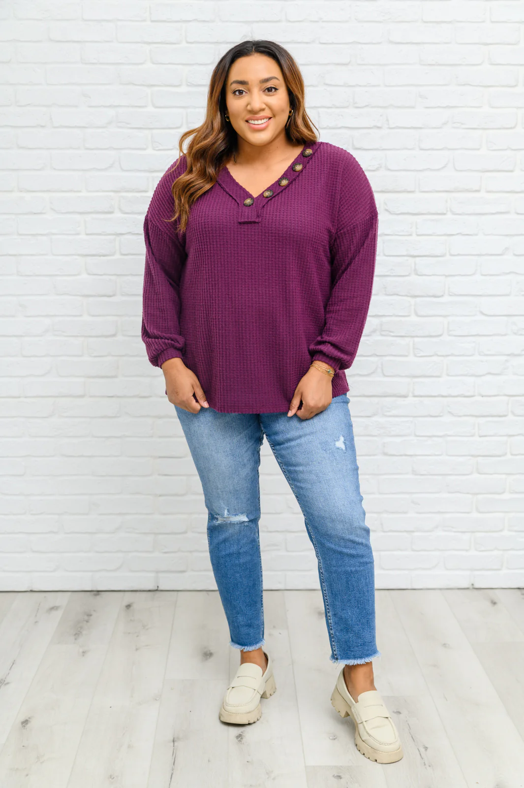 Long Sleeve Waffle Knit Top In Eggplant - 11/22/2022 - Image 8