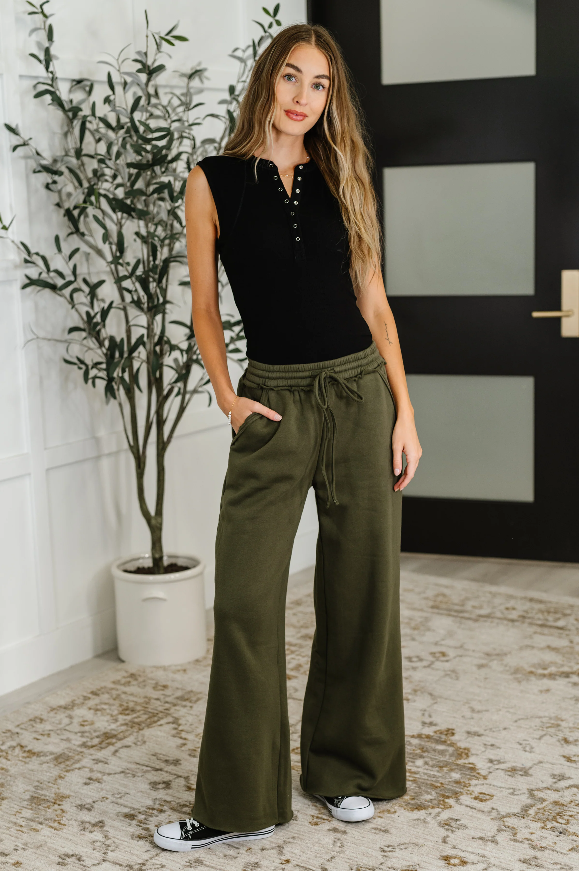 Lounge Line Wide Leg Sweats in Dark Olive - 8/20/2025 - Image 3