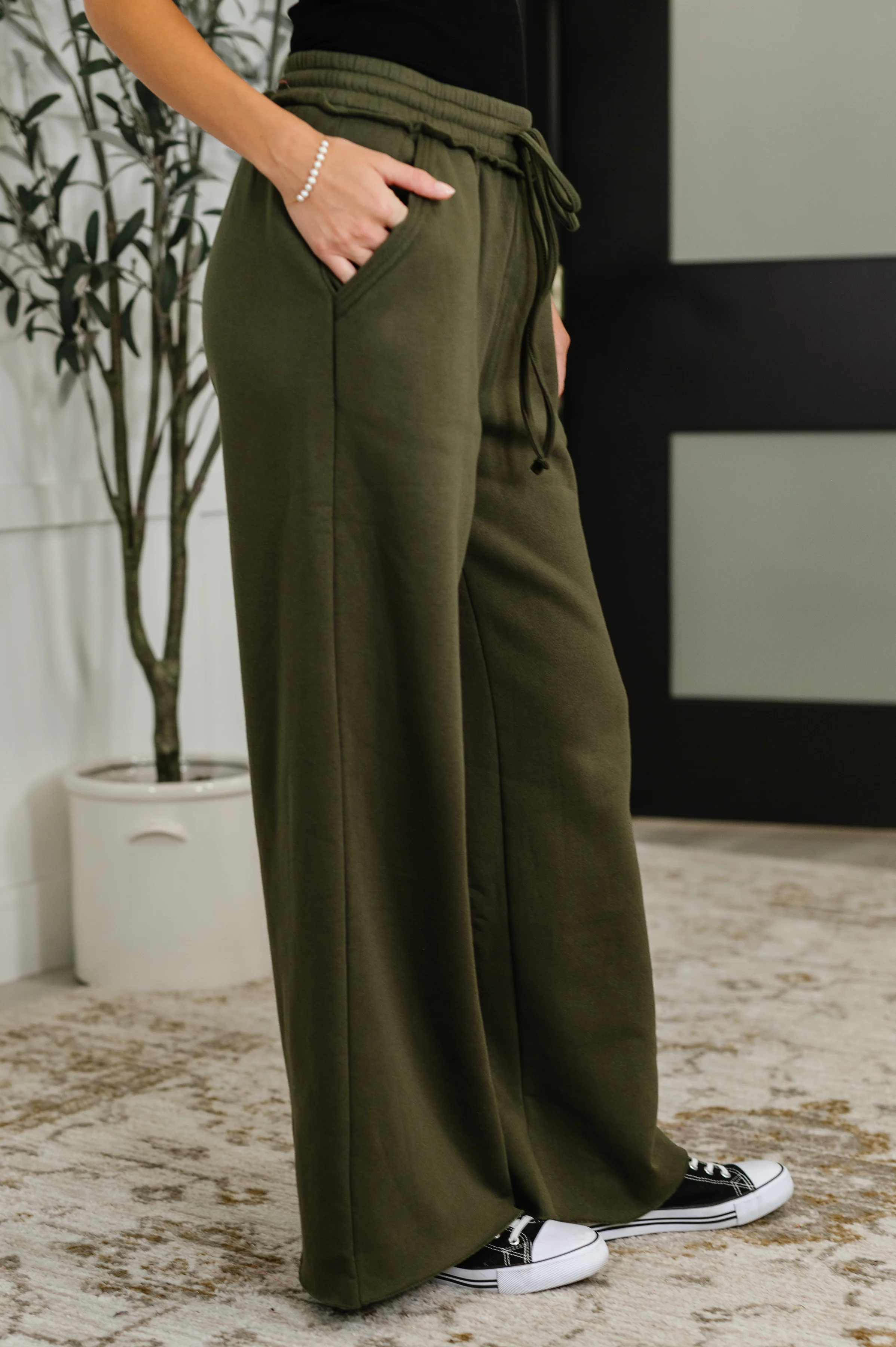 Lounge Line Wide Leg Sweats in Dark Olive - 8/20/2025 - Image 4