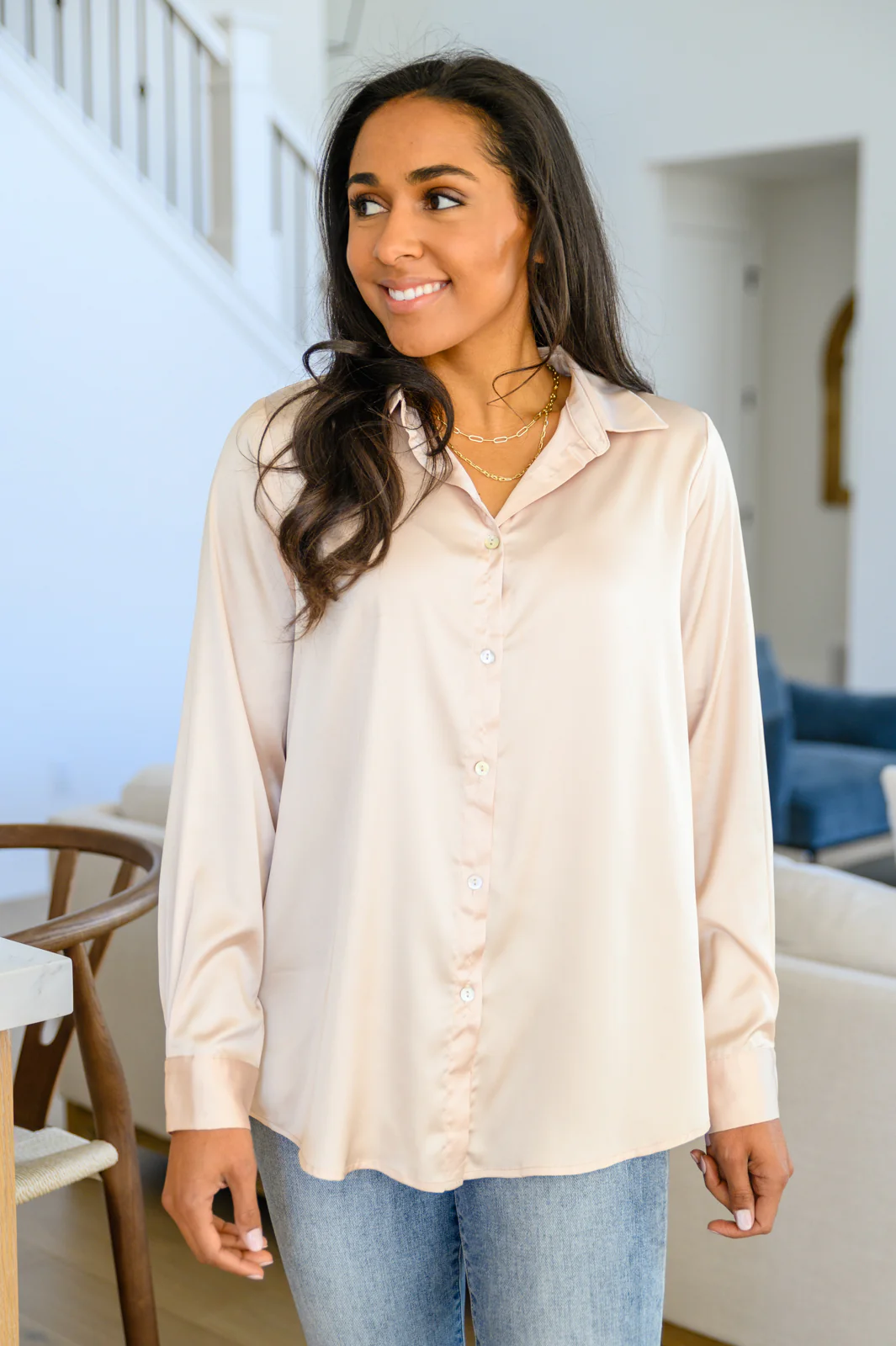 Loved For Years Satin Button Up In Beige - 12/6/2022 - Image 2