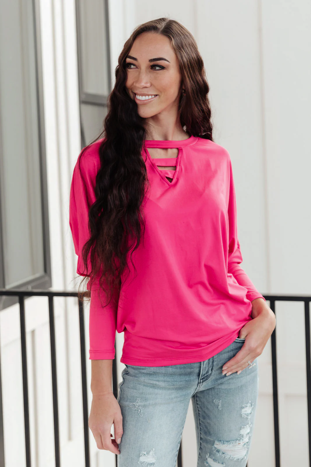 Lovely Ladder V Neck Top in Pink - 11/18/2021