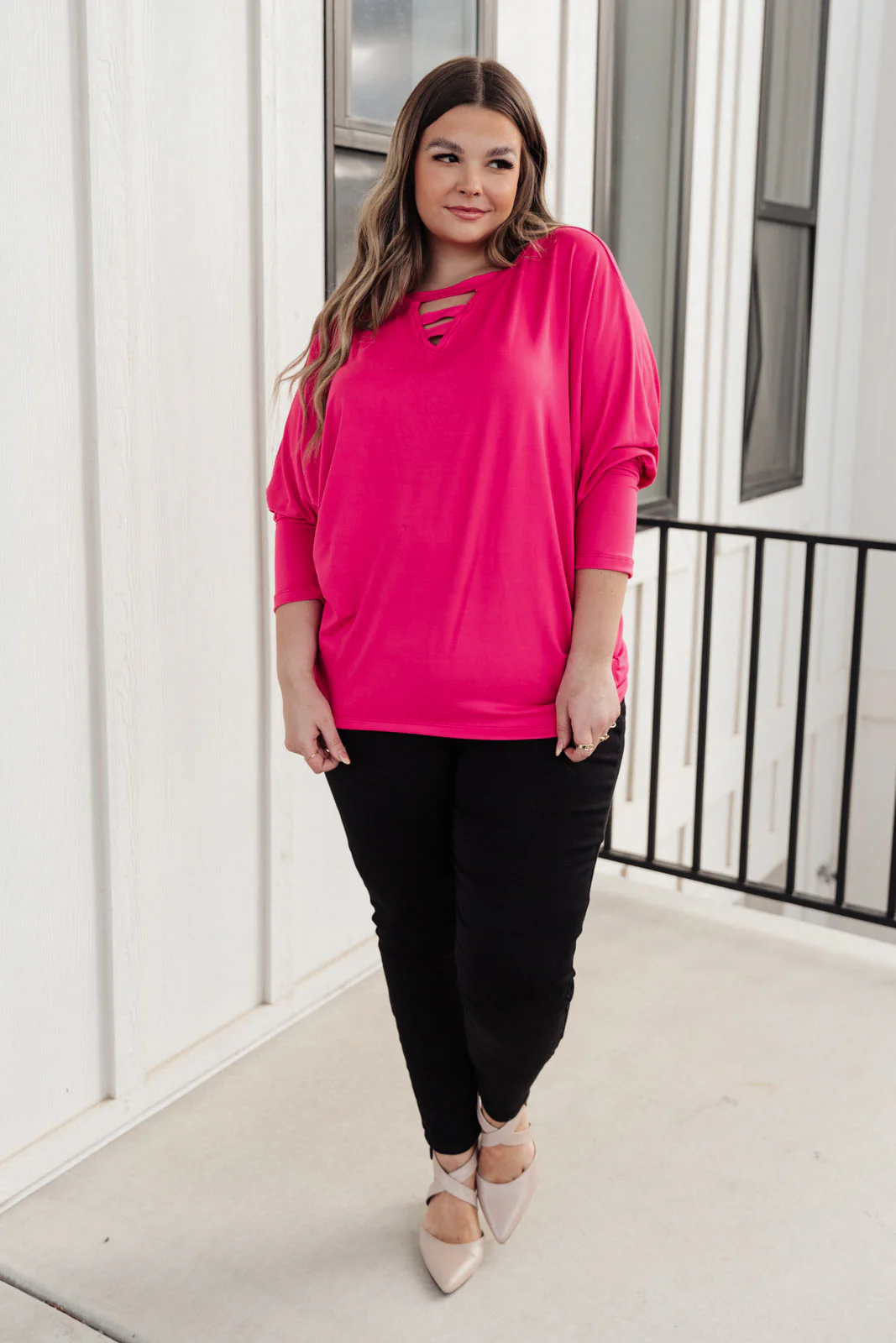Lovely Ladder V Neck Top in Pink - 11/18/2021 - Image 11