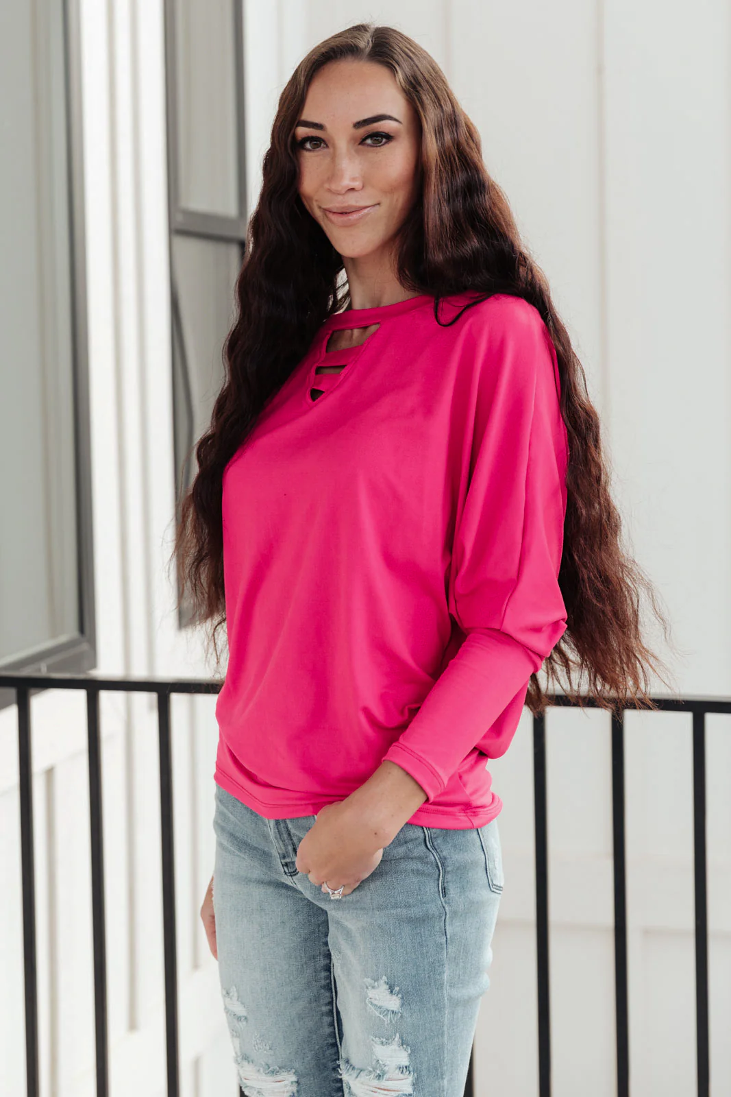 Lovely Ladder V Neck Top in Pink - 11/18/2021 - Image 3