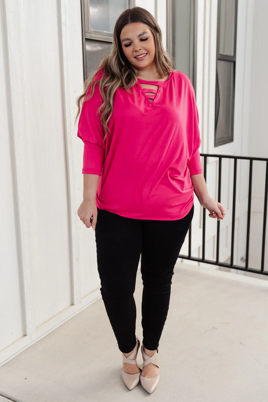 Lovely Ladder V Neck Top in Pink - 11/18/2021 - Image 4