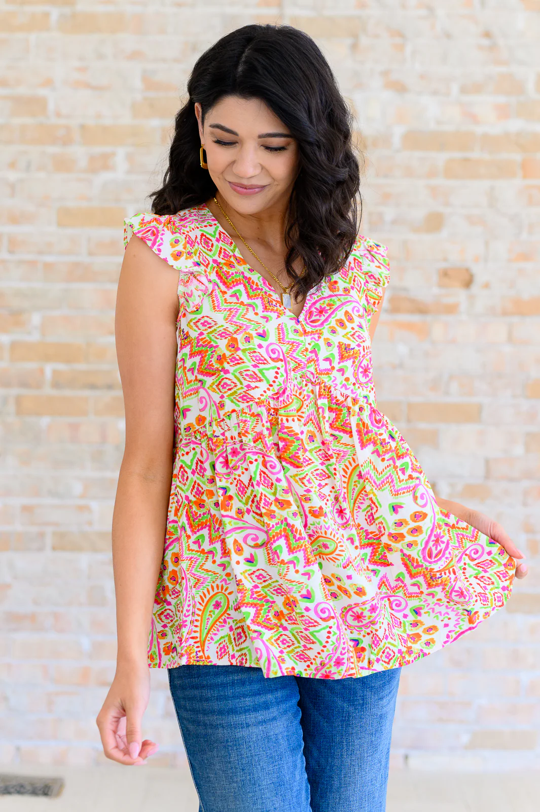Lucy Eyelets Top in Ivory Multi - 6/14/2024 - Image 3