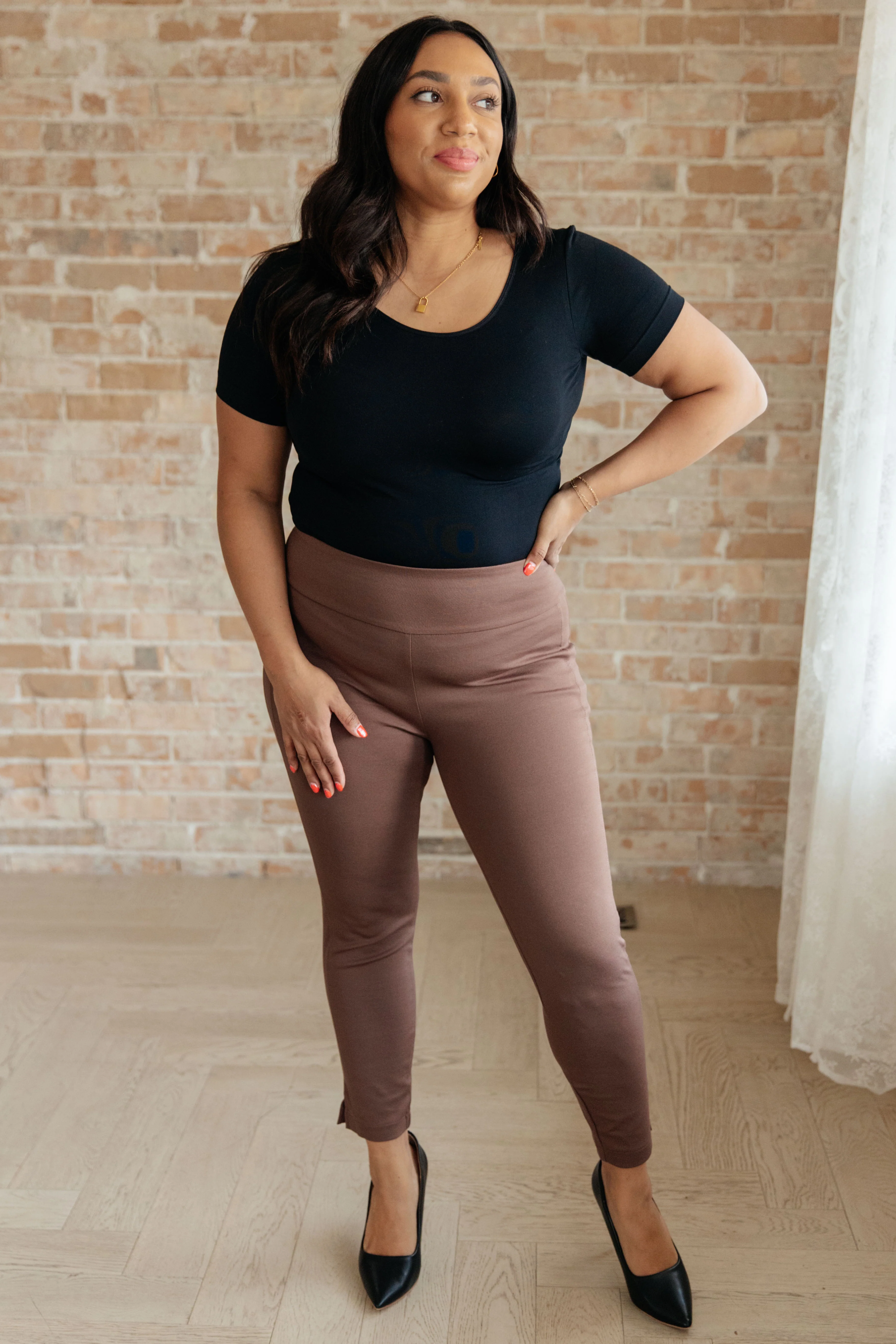Magic Ankle Crop Skinny Pants in Dark Brown - 3/1/2024 - Image 4