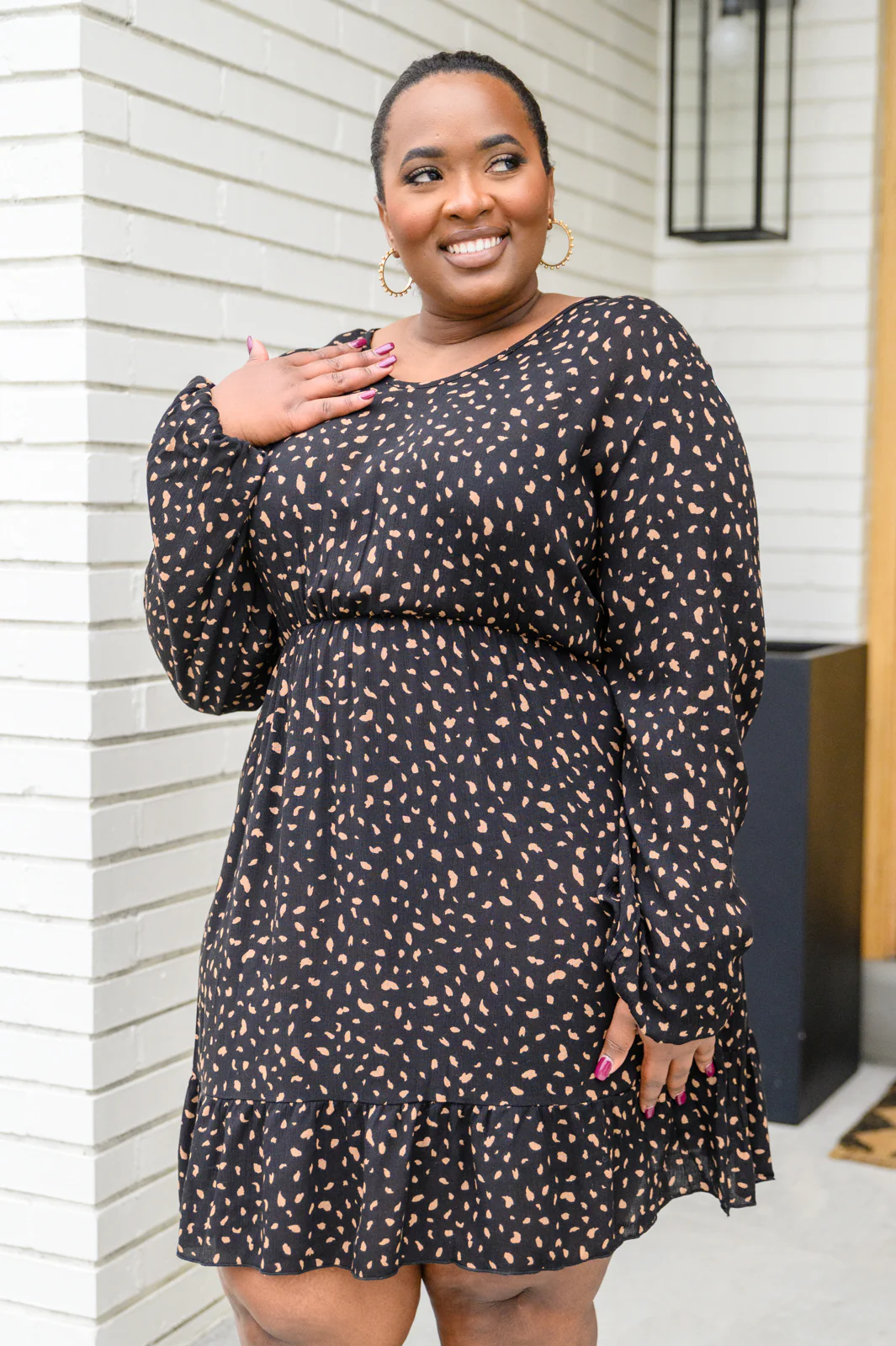 Make Your Happiness Long Sleeve Dress in Black - 12/20/2022