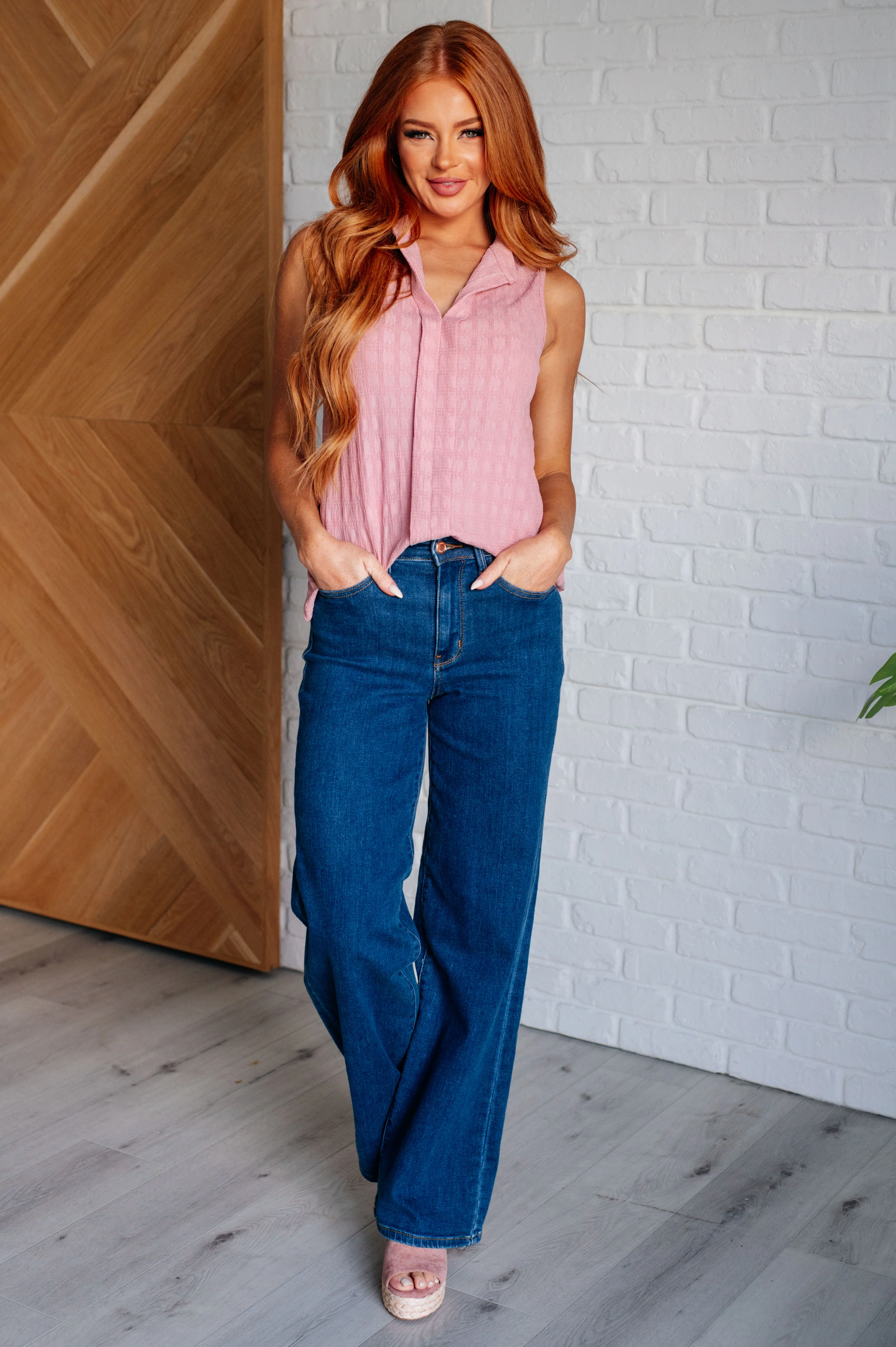 Matter of Fact Pleat Front Sleeveless Blouse in Pink - 4/21/2025 - Image 3