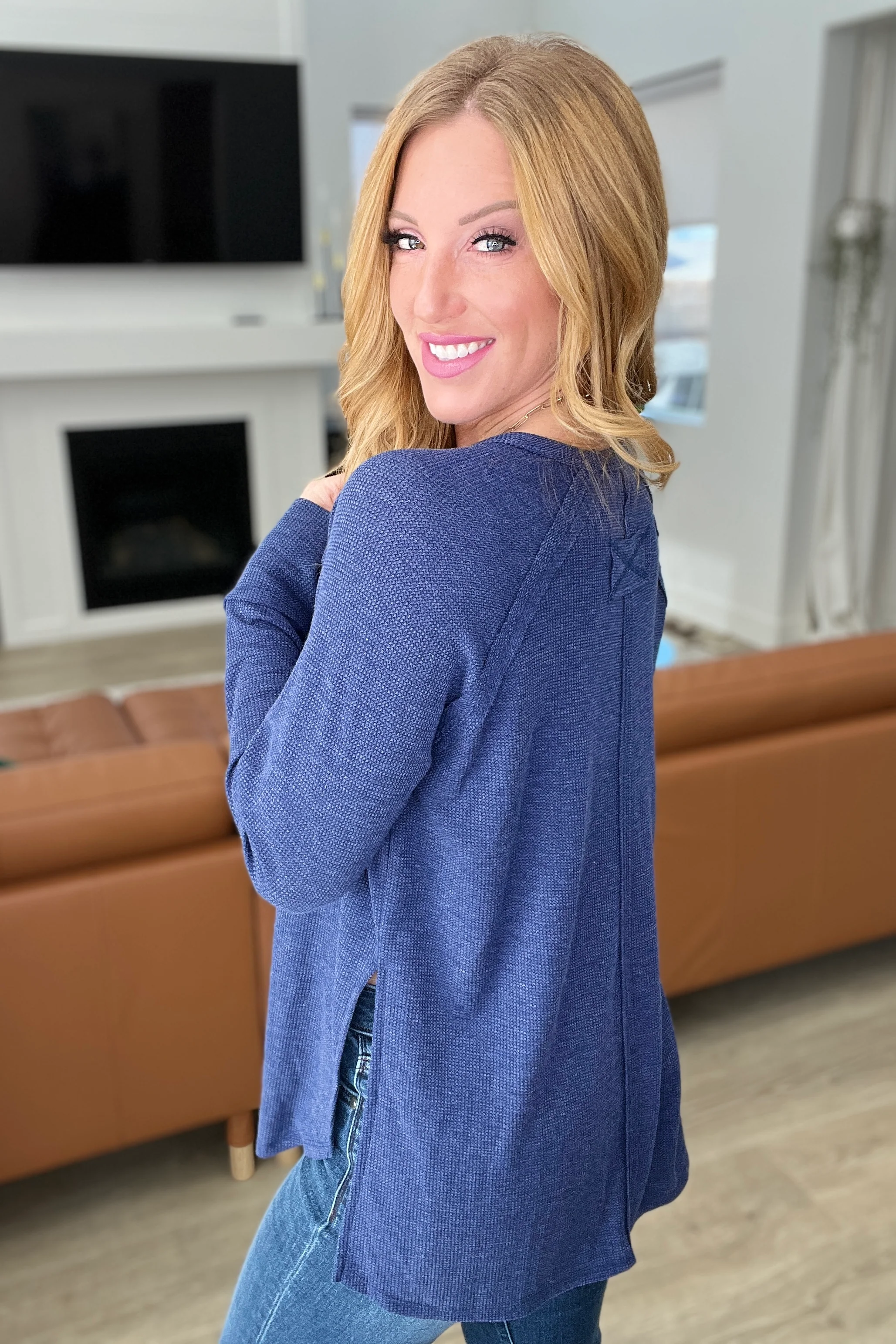 Melange Baby Waffle Long Sleeve Top in Light Navy - 11/22/2023 - Image 4