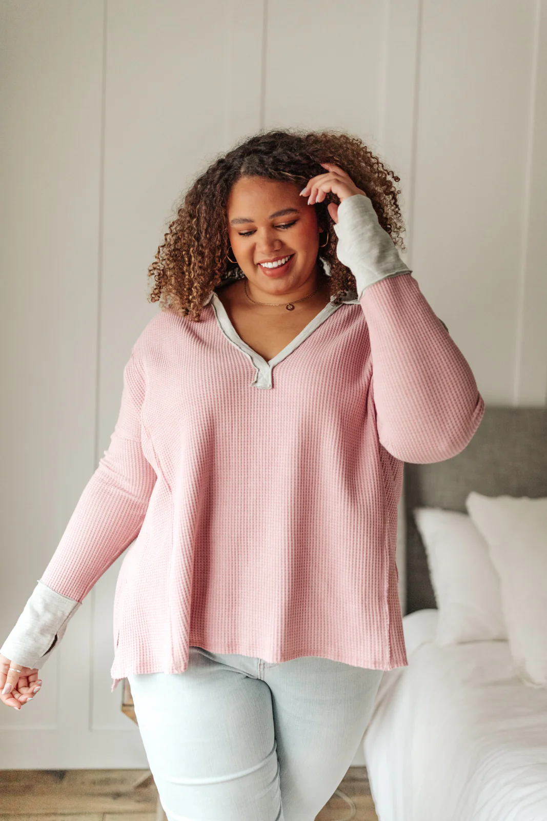 Mia Waffle Knit Long Sleeve In Pink - 2/24/2022 - Image 11
