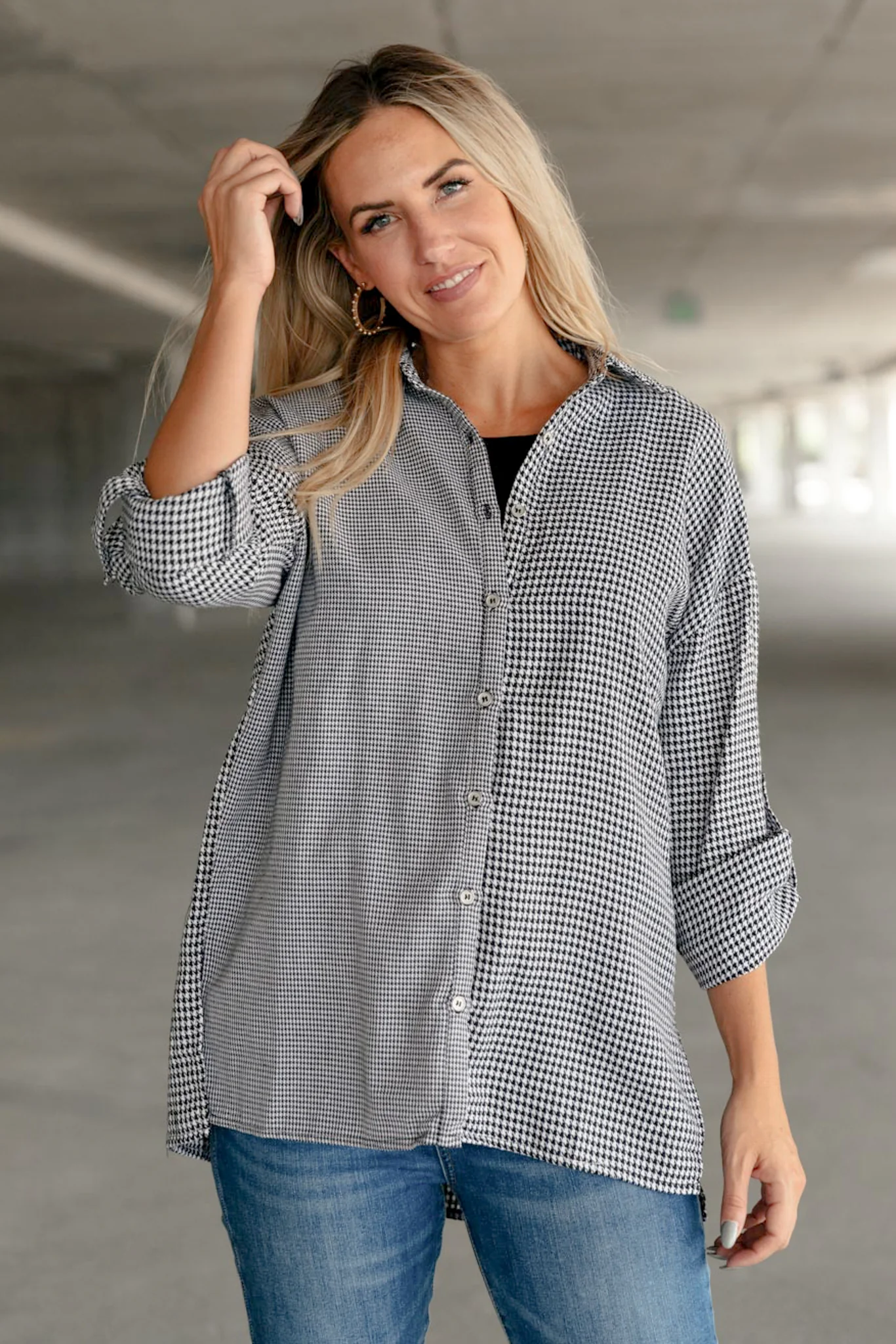 Mixed Houndstooth Button Up Top - 9/14/2021 - Image 8