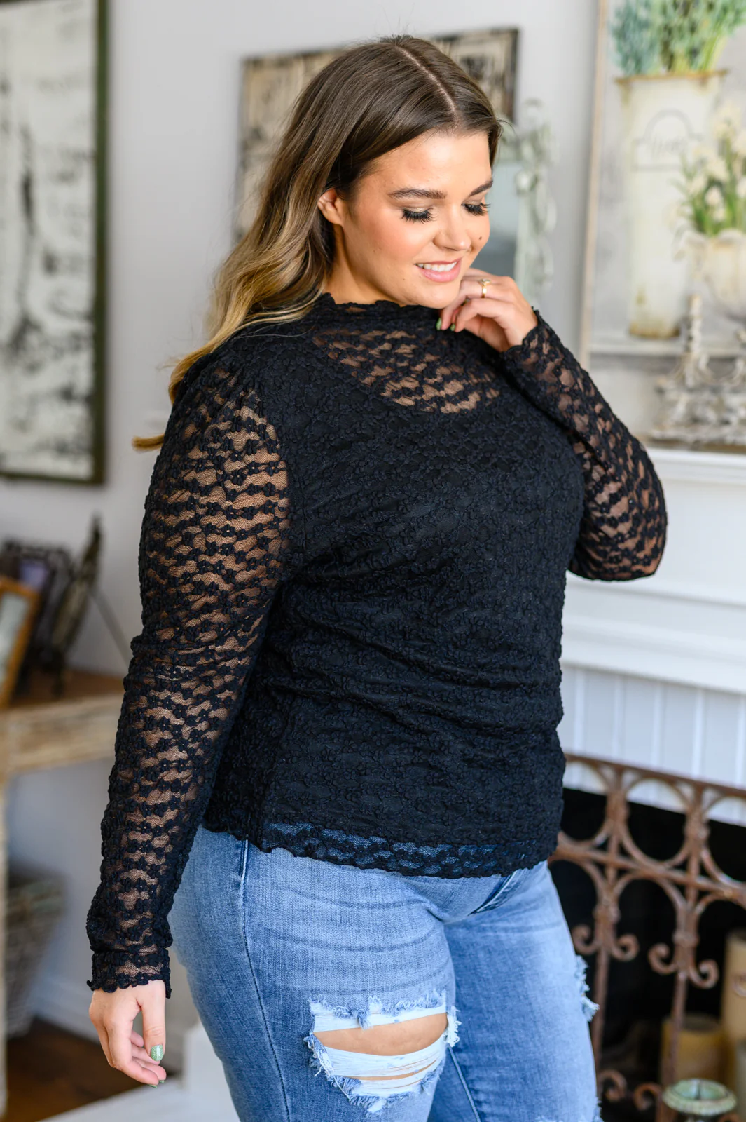 Moon Flower Floral Mesh Long Sleeve Top - 12/29/2022 - Image 3