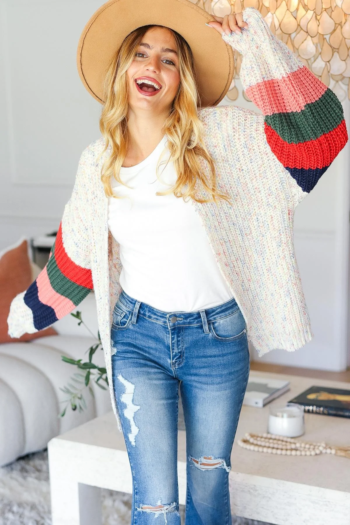 Multi Color Oversized Sweater Open Cardigan - Image 3