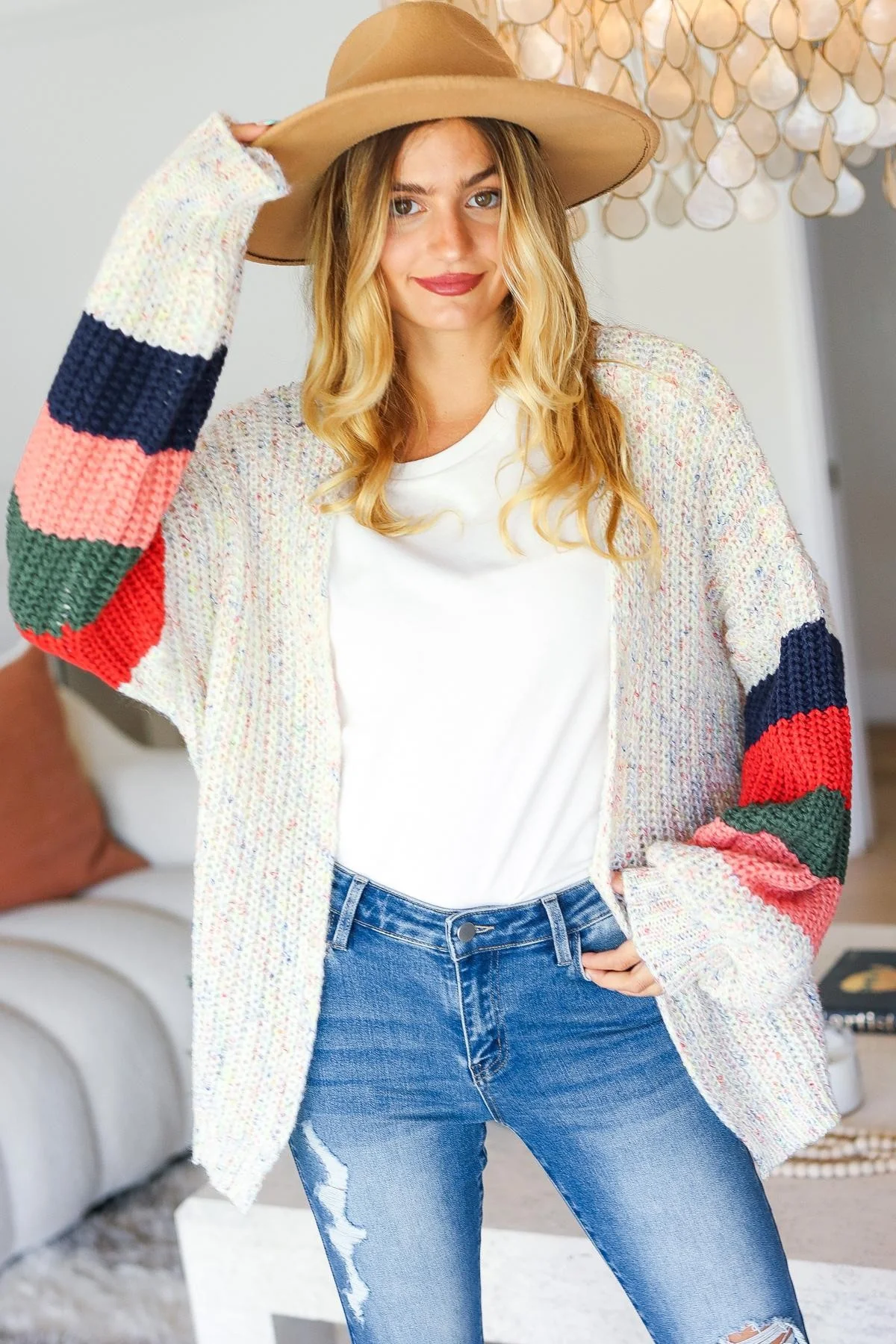 Multi Color Oversized Sweater Open Cardigan - Image 4