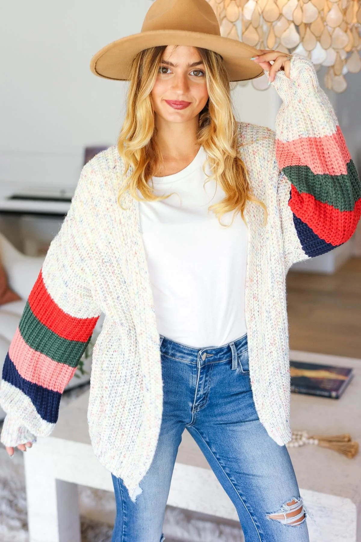 Multi Color Oversized Sweater Open Cardigan - Image 6