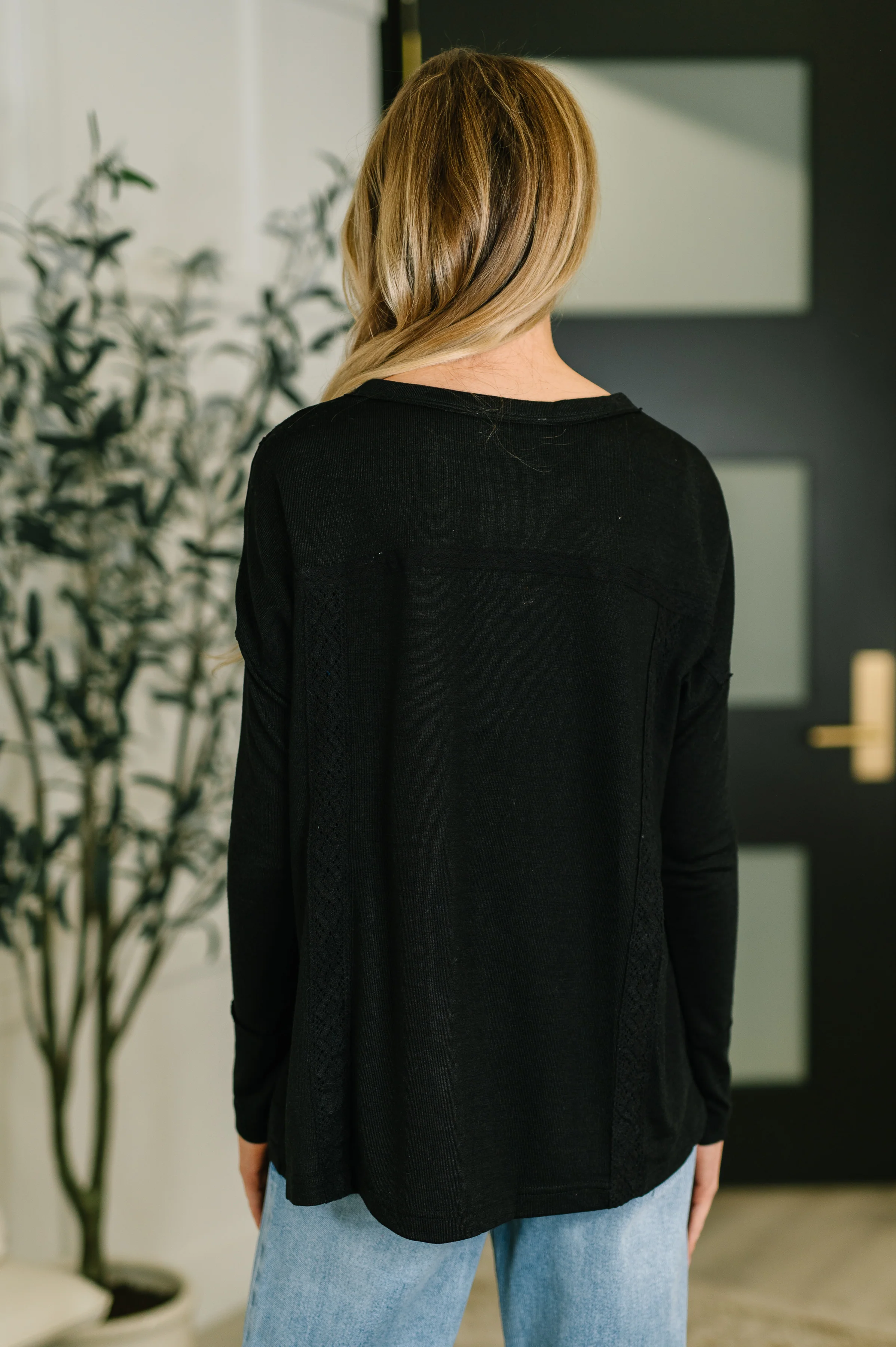 Never Been So Sure Lace Accent Henley Top in Black - 1/9/2026 - Image 5