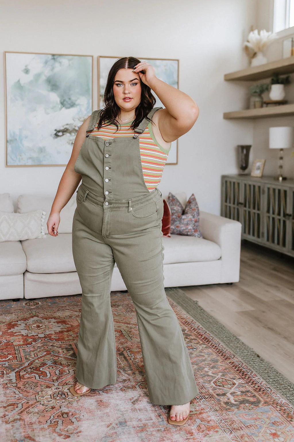 Olivia Control Top Release Hem Overalls in Olive - 5/31/2023 - Image 11