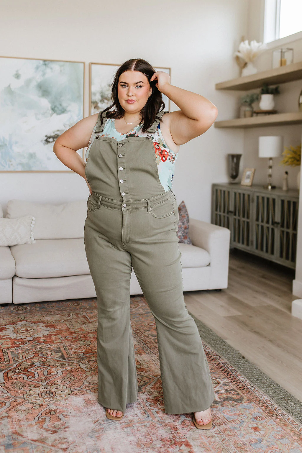 Olivia Control Top Release Hem Overalls in Olive - 5/31/2023 - Image 13