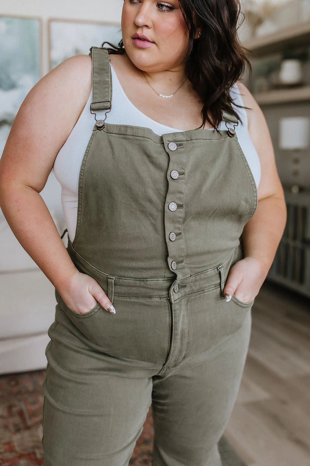 Olivia Control Top Release Hem Overalls in Olive - 5/31/2023 - Image 19