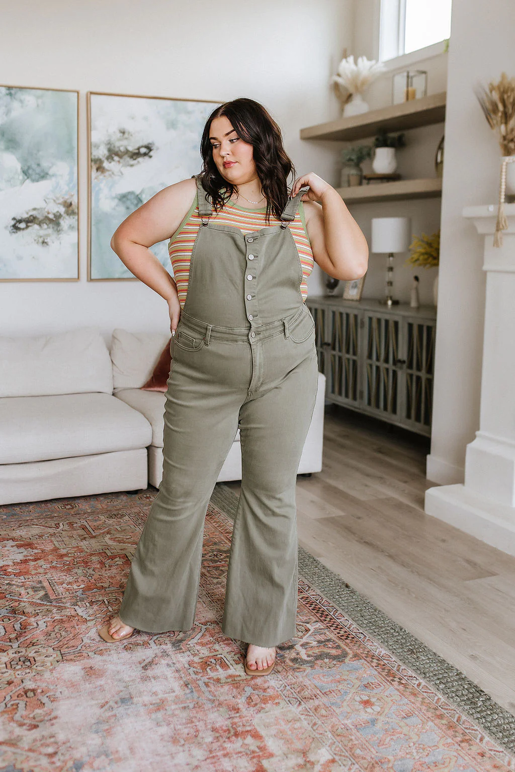 Olivia Control Top Release Hem Overalls in Olive - 5/31/2023 - Image 25