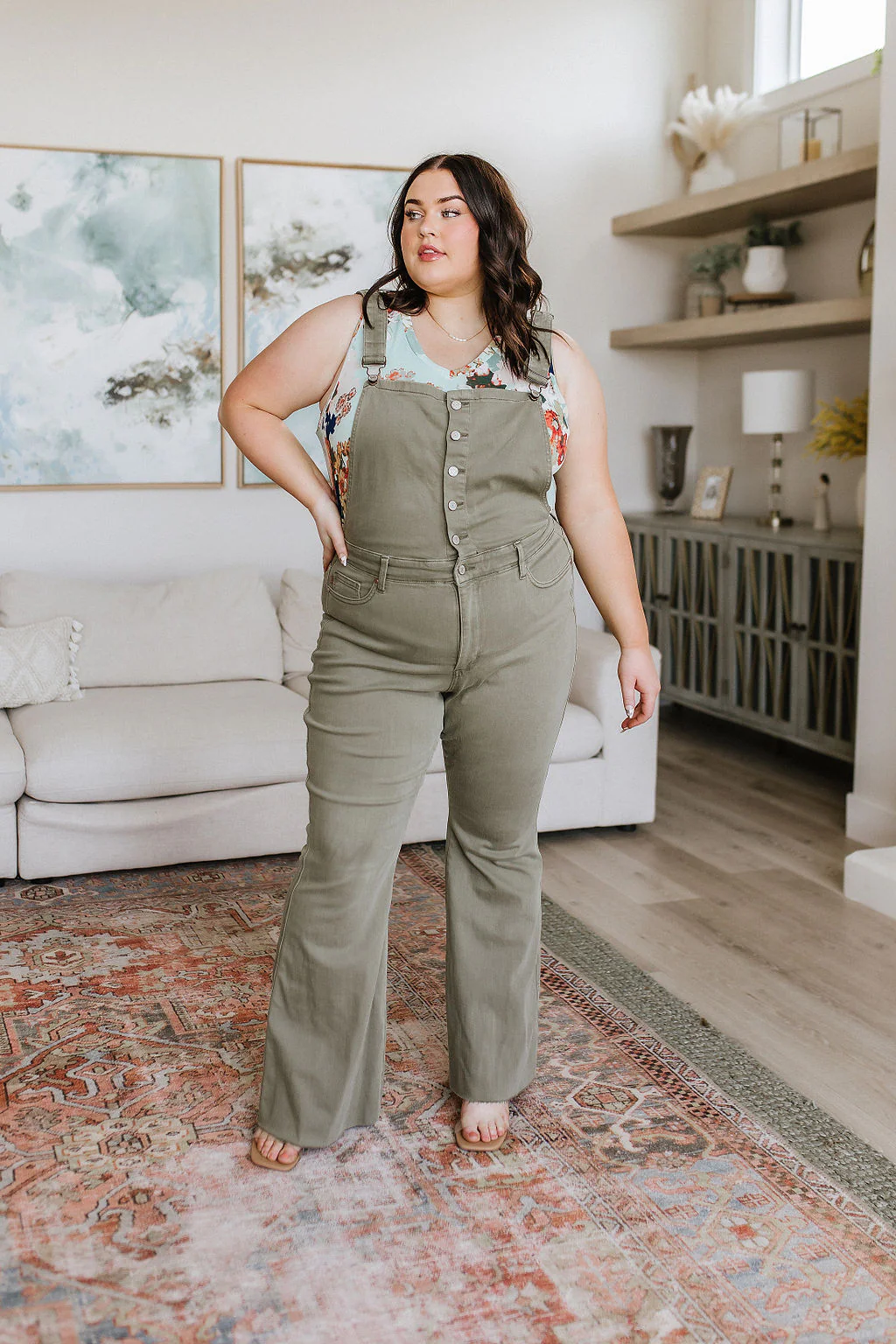 Olivia Control Top Release Hem Overalls in Olive - 5/31/2023 - Image 27