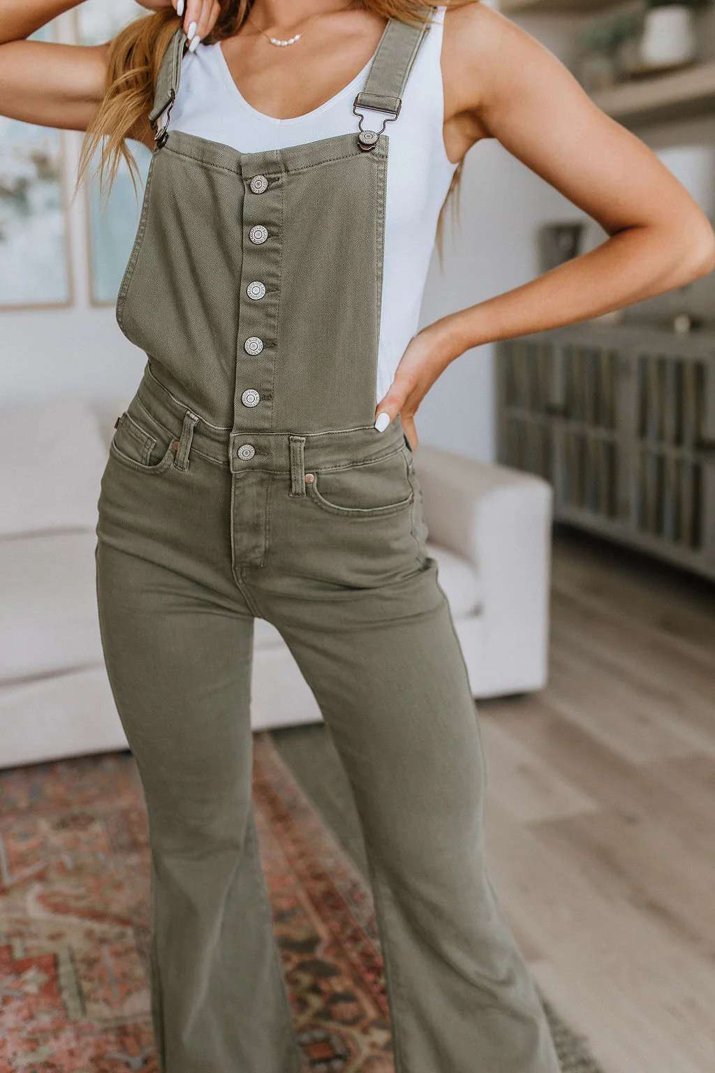 Olivia Control Top Release Hem Overalls in Olive - 5/31/2023 - Image 3