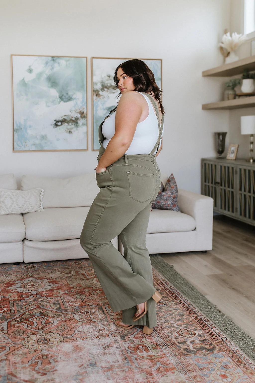 Olivia Control Top Release Hem Overalls in Olive - 5/31/2023 - Image 6