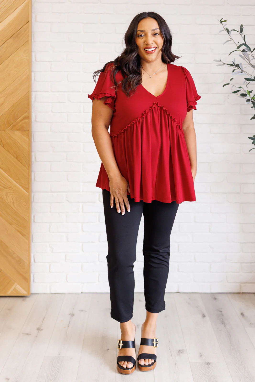One Day Soon V-Neck Ruffle Detail Top - 8/25/2025 - Image 3