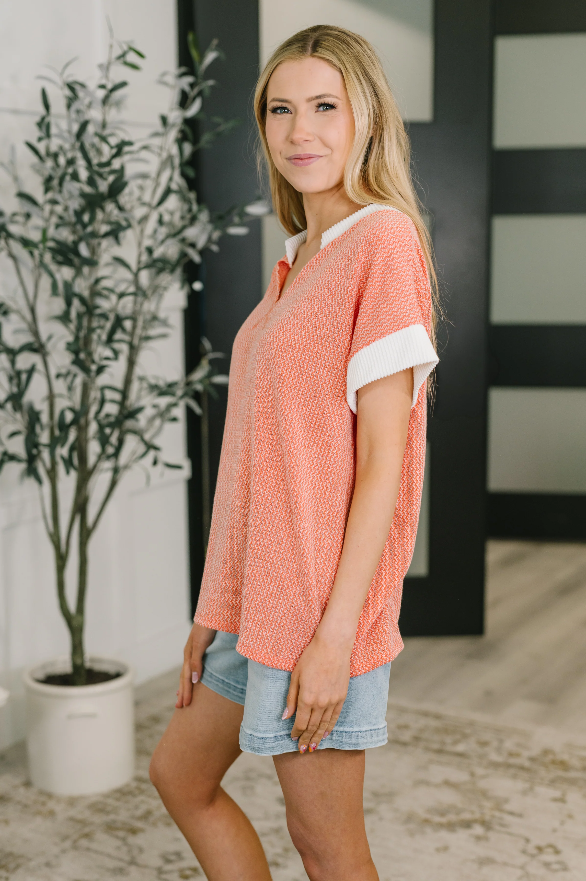 One Piece at a Time V-Neck Short Sleeve Top in Coral - 7/6/2026 - Image 4